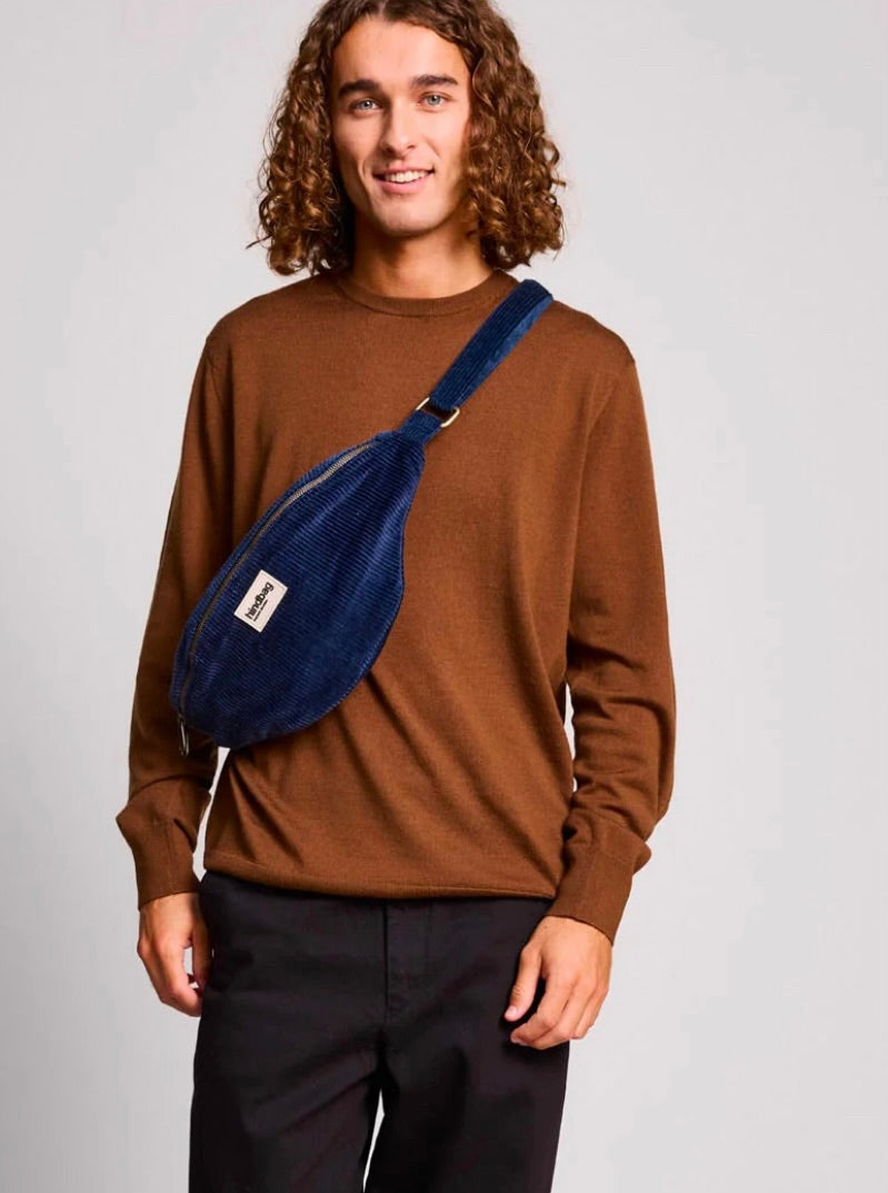 HINDBAG SASHA - Sac banane  Velours Marine