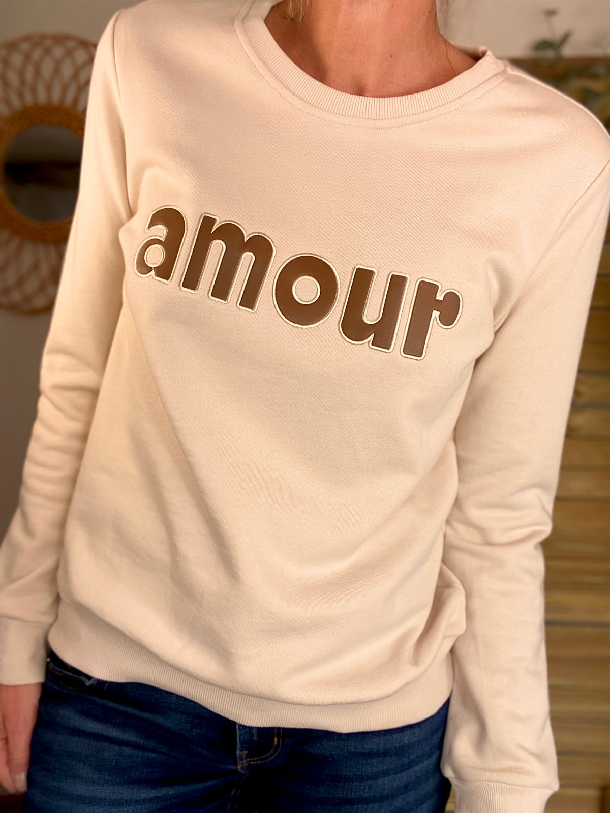 Sweat amour en coton GABRIELLE - Beige et Taupe - FIN DE SÉRIE