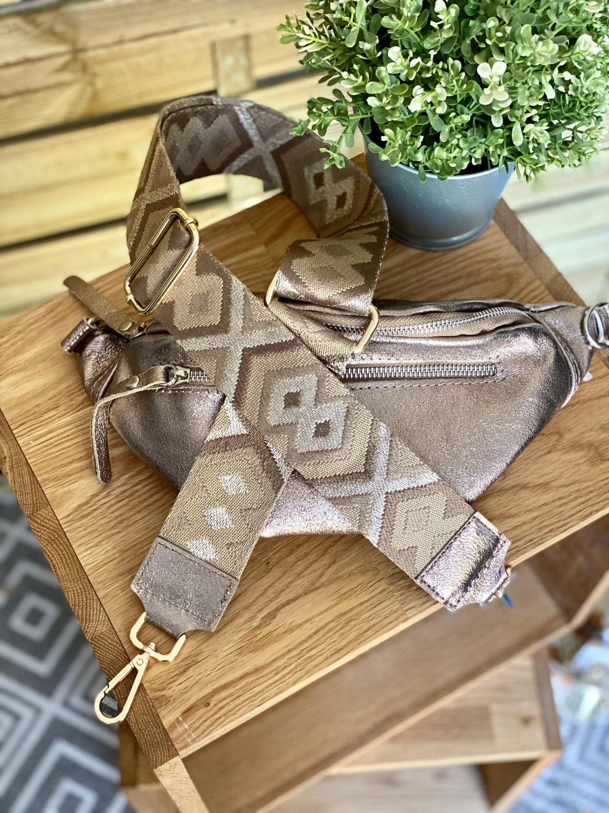 Sangle / Bandoulière en cuir irisé pour sacs / bananes - RACHEL (Losanges horizontaux)