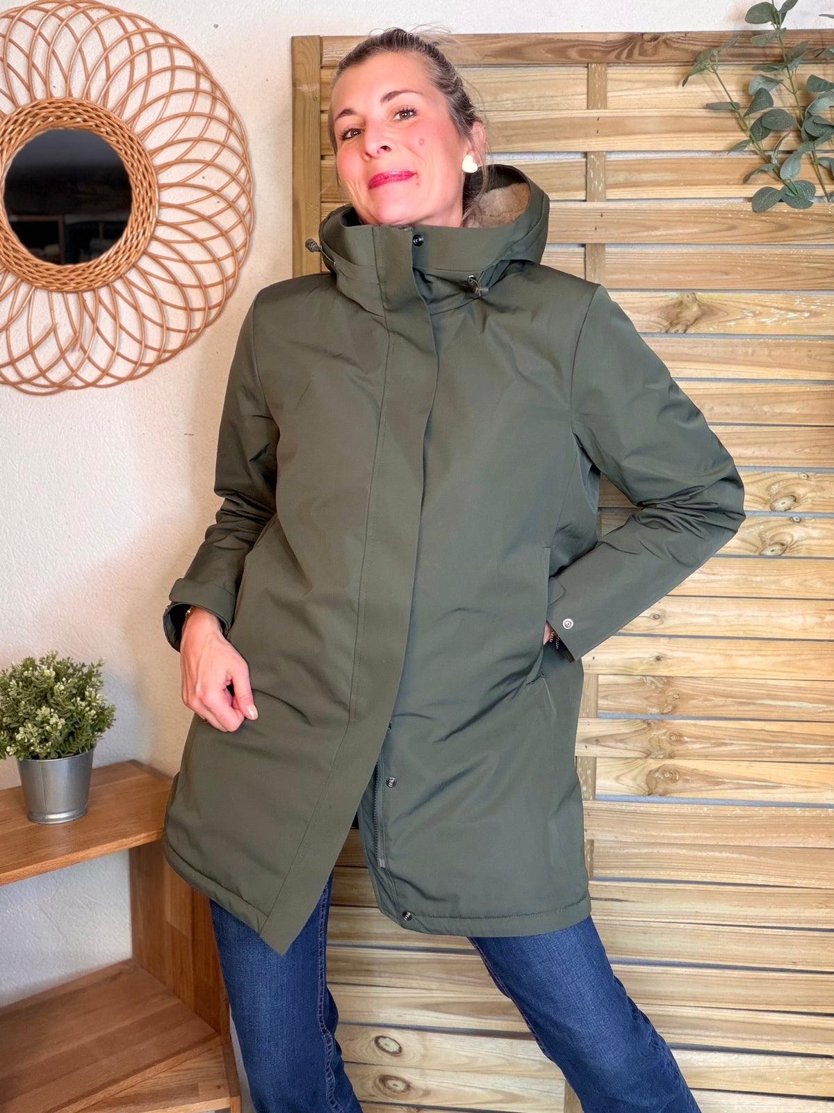 LAURA JO - Parka fourrée imperméable AMBRE LONG - Kaki / Beige