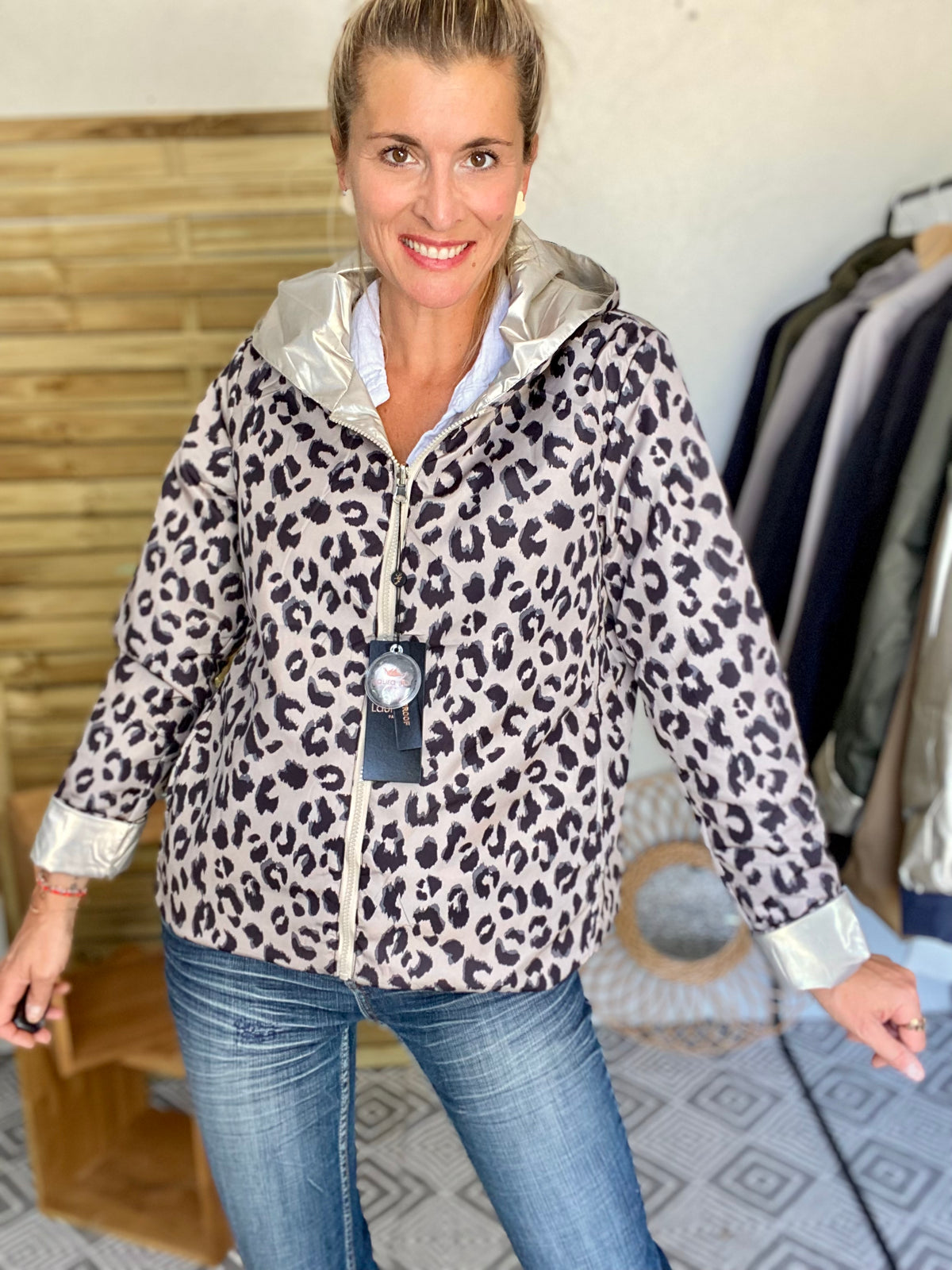LAURA JO - Imperméable réversible rembourré LOUISON COURT - Doré / léo • DÉSTOCKAGE sur Taille XL