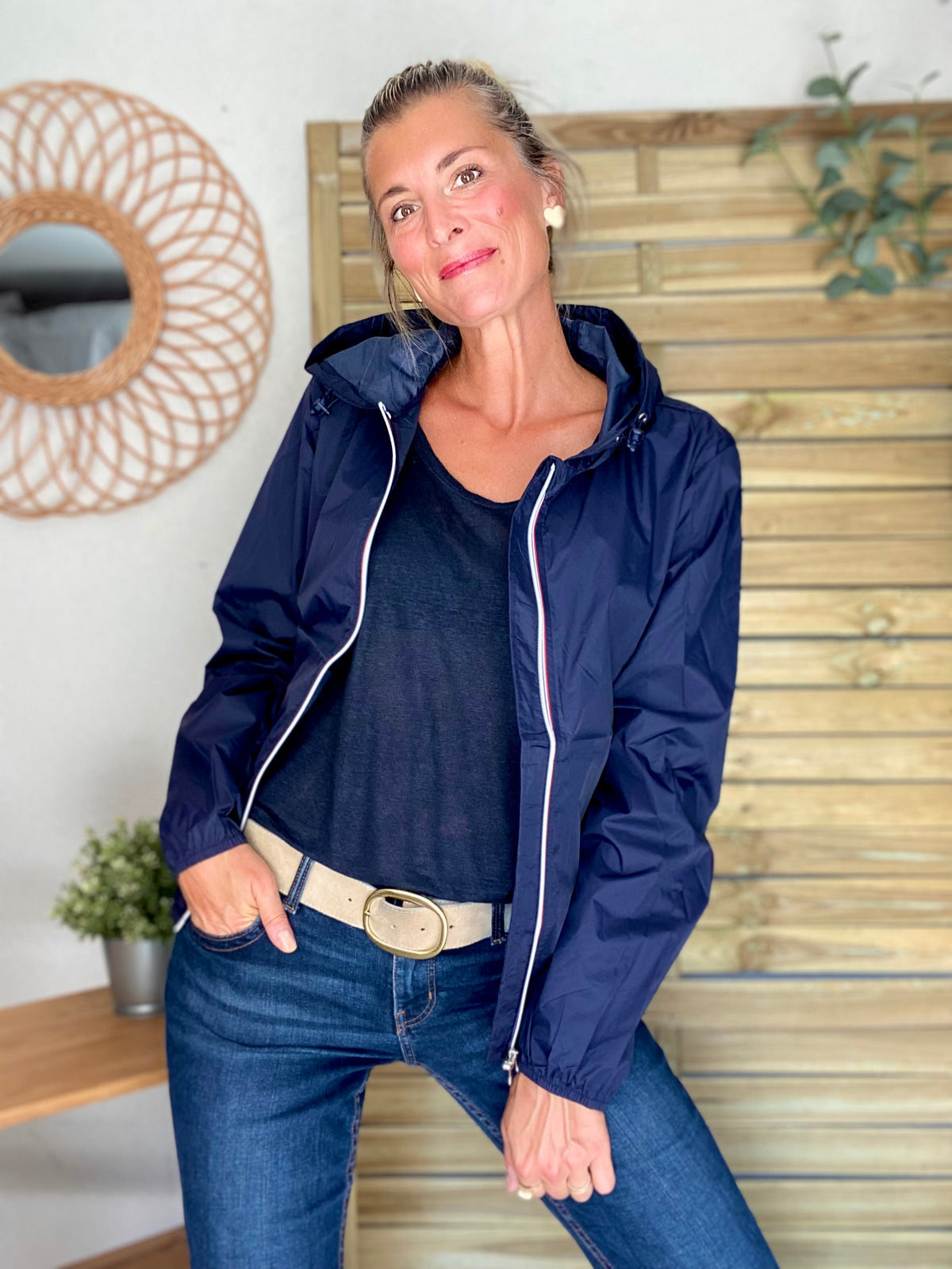 LAURA JO - Coupe vent imperméable ANNA COURT Bleu marine