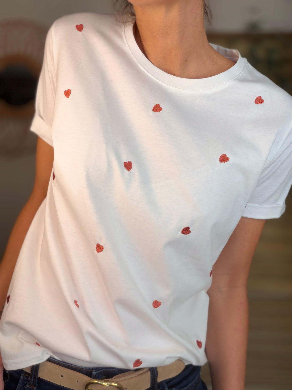 Tee shirt cœurs brodés cuivre rosé 🩷 TESSA - FIN DE SÉRIE