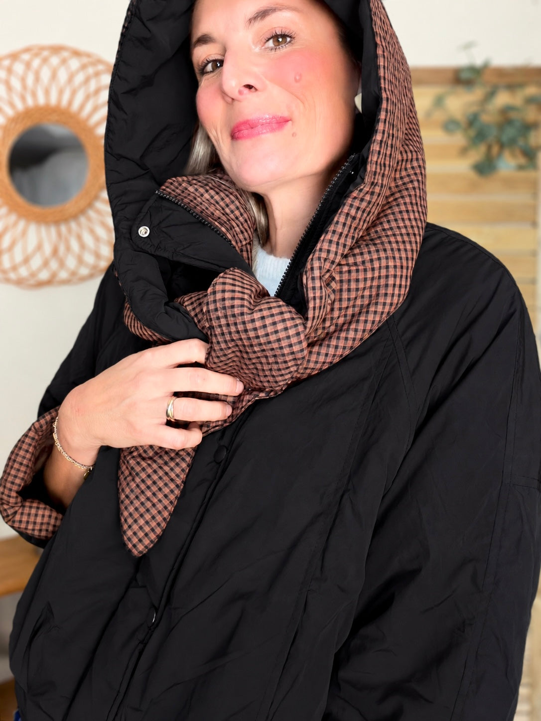 Veste matelassée capuche amovible réversible ODILE Noir