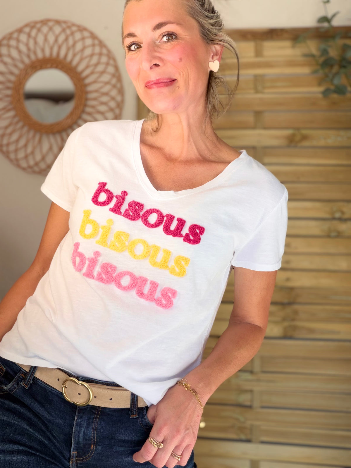 Tee shirt col V bisous ISAURE - FIN DE SÉRIE