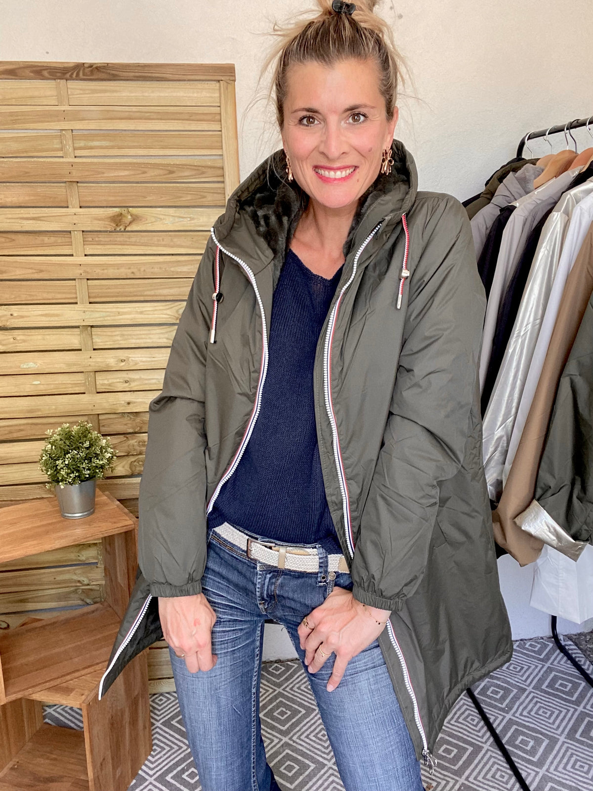 LAURA JO - Parka Imperméable THELMA LONG fourrée - Kaki • DÉSTOCKAGE sur Taille XL