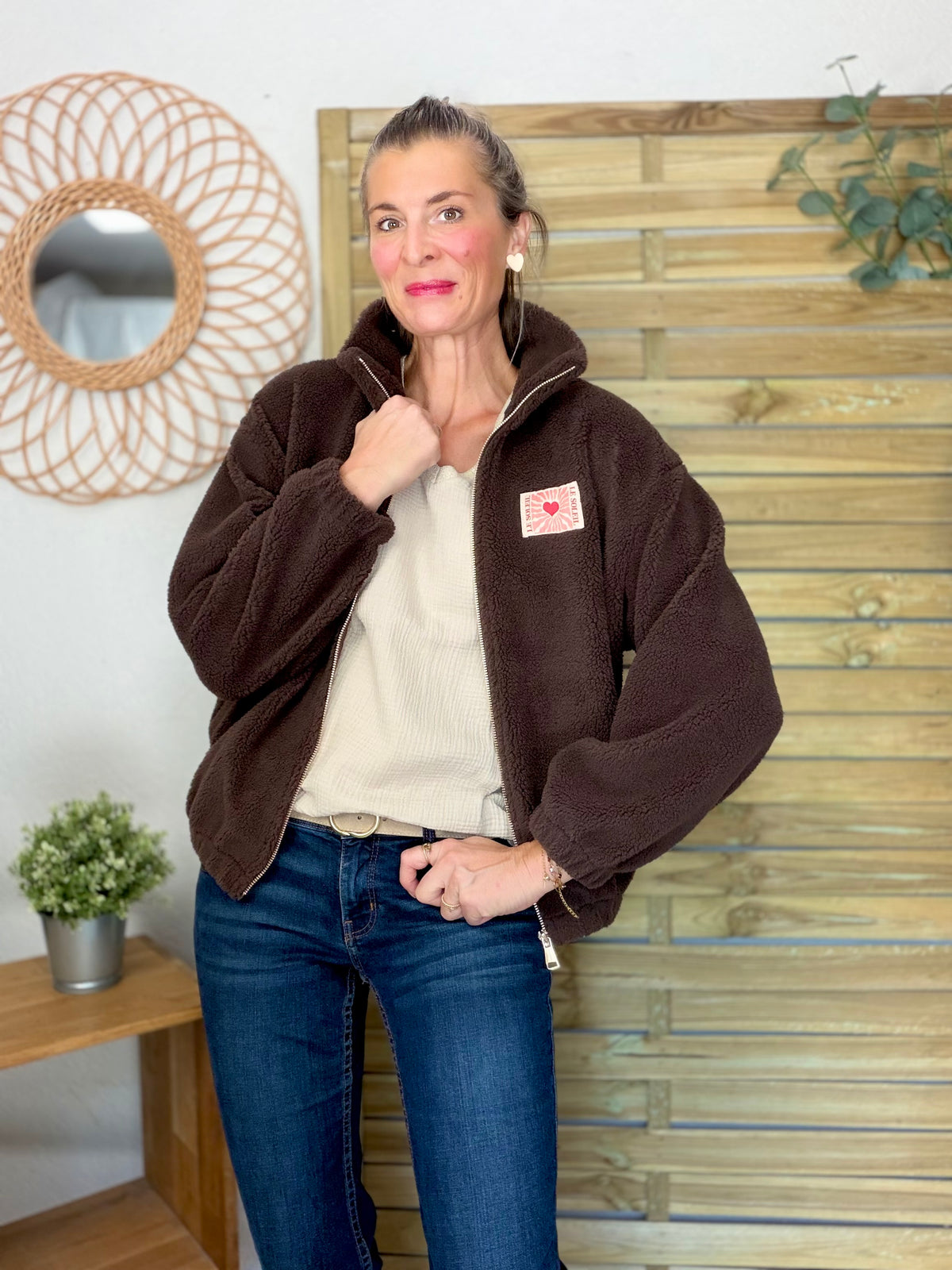 ⚡️ARRIVAGE • Veste teddy Sherpa zippée « Soleil » DORO Chocolat