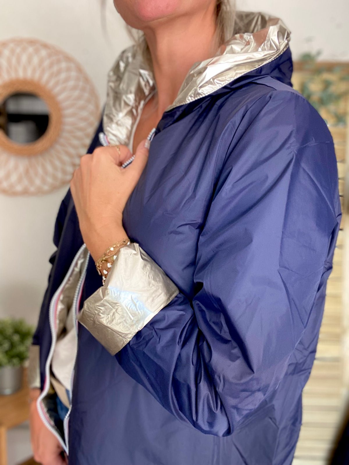 LAURA JO - Imperméable réversible rembourré LOUISON LONG - Marine/Doré