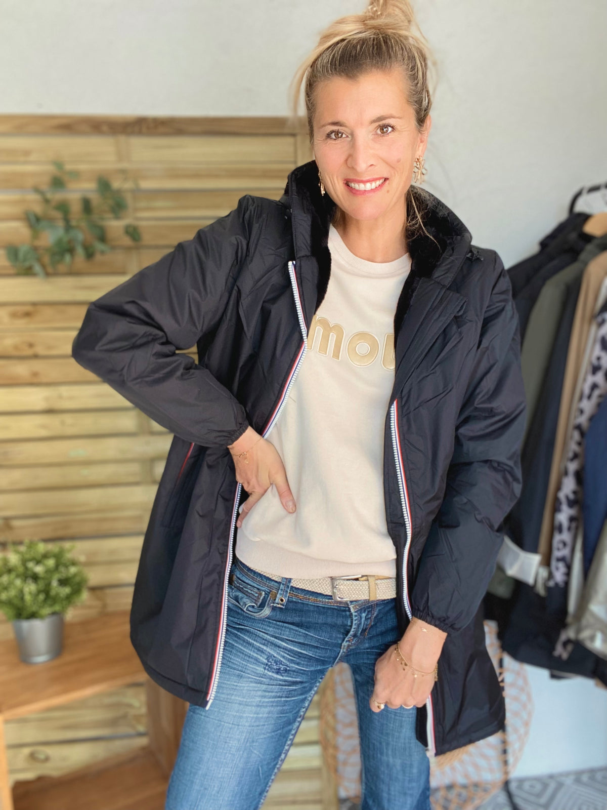 LAURA JO- Parka Imperméable LOUISE LONG fourré - Noir