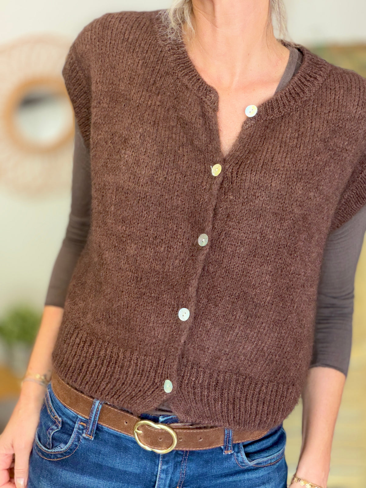 Gilet sans manche en maille laine et mohair AVERY Chocolat