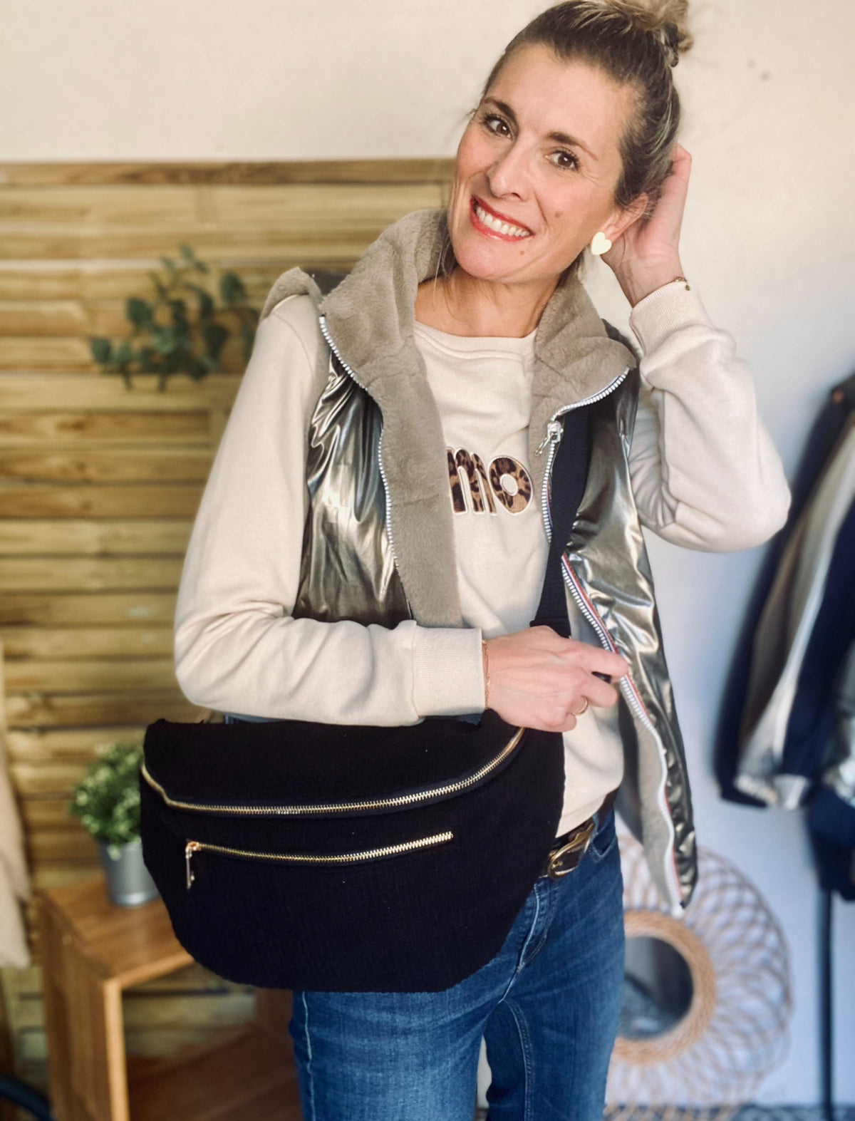 Sac banane XXL Velours côtelé Ciao Boum MOLLY -  Noir