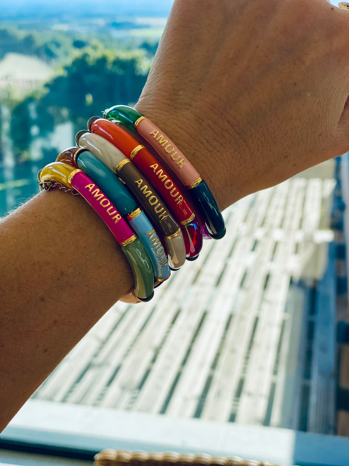 Bracelet élastique en résine multicolore Amour - ELLA (12 coloris au choix)
