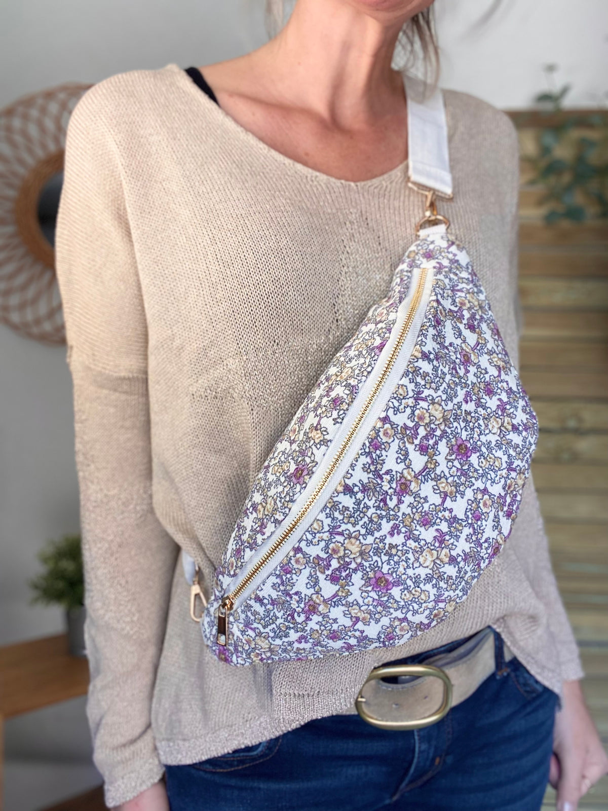 Sac banane XL Ciao Boum - IVY - Fleuri blanc et mauve