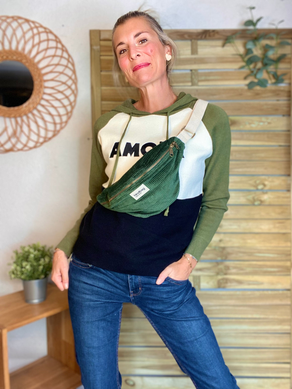 HINDBAG OLIVIA- Sac banane Velours Vert Sapin