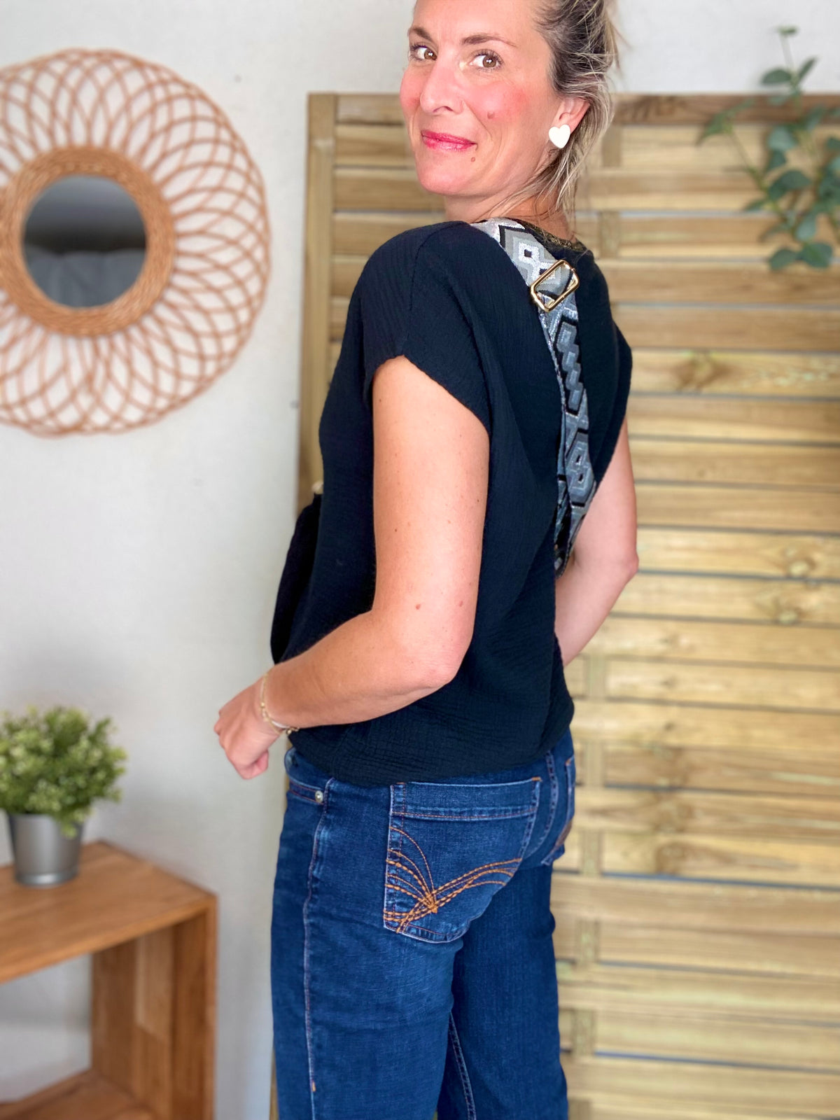 Top en gaze de coton et lurex MARTA - Noir