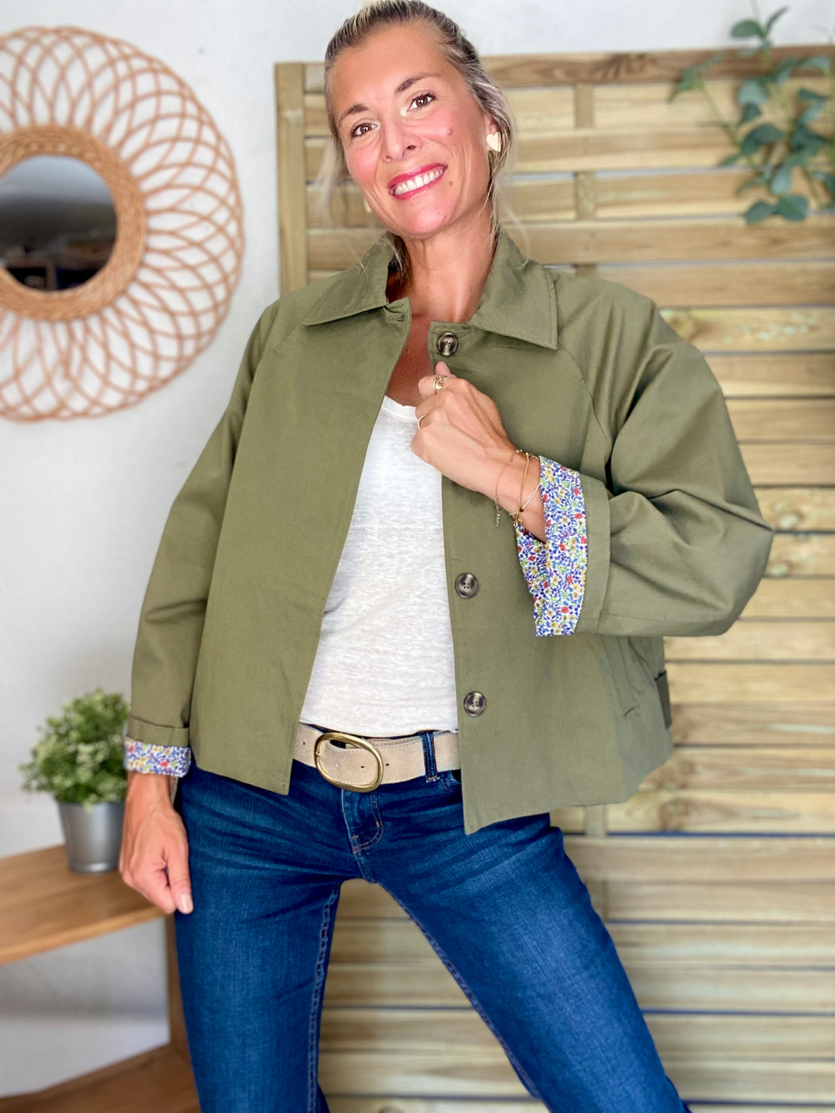 Veste Trench en coton kaki avec Liberty - MAHAUT - LILI et LALA