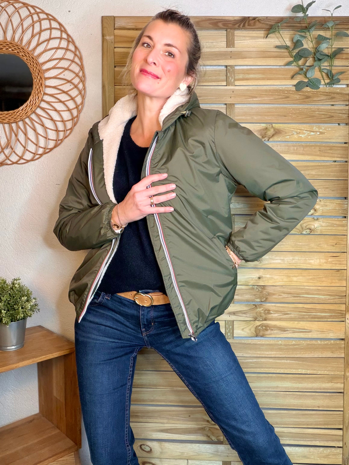LAURA JO - Parka Imperméable LOUISE COURT sherpa - Kaki