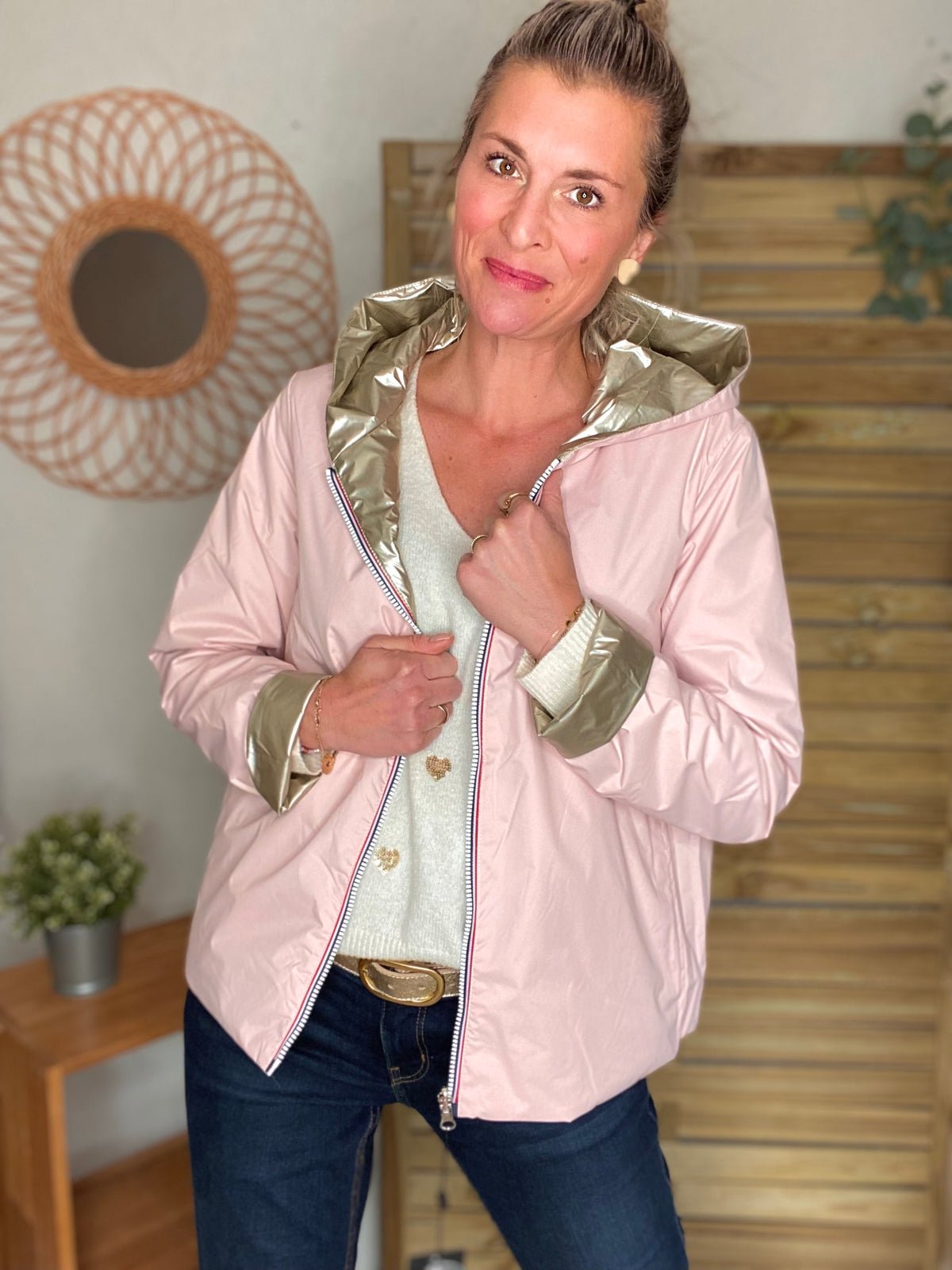 LAURA JO - Imperméable réversible rembourré LOUISON COURT - Rose/Doré