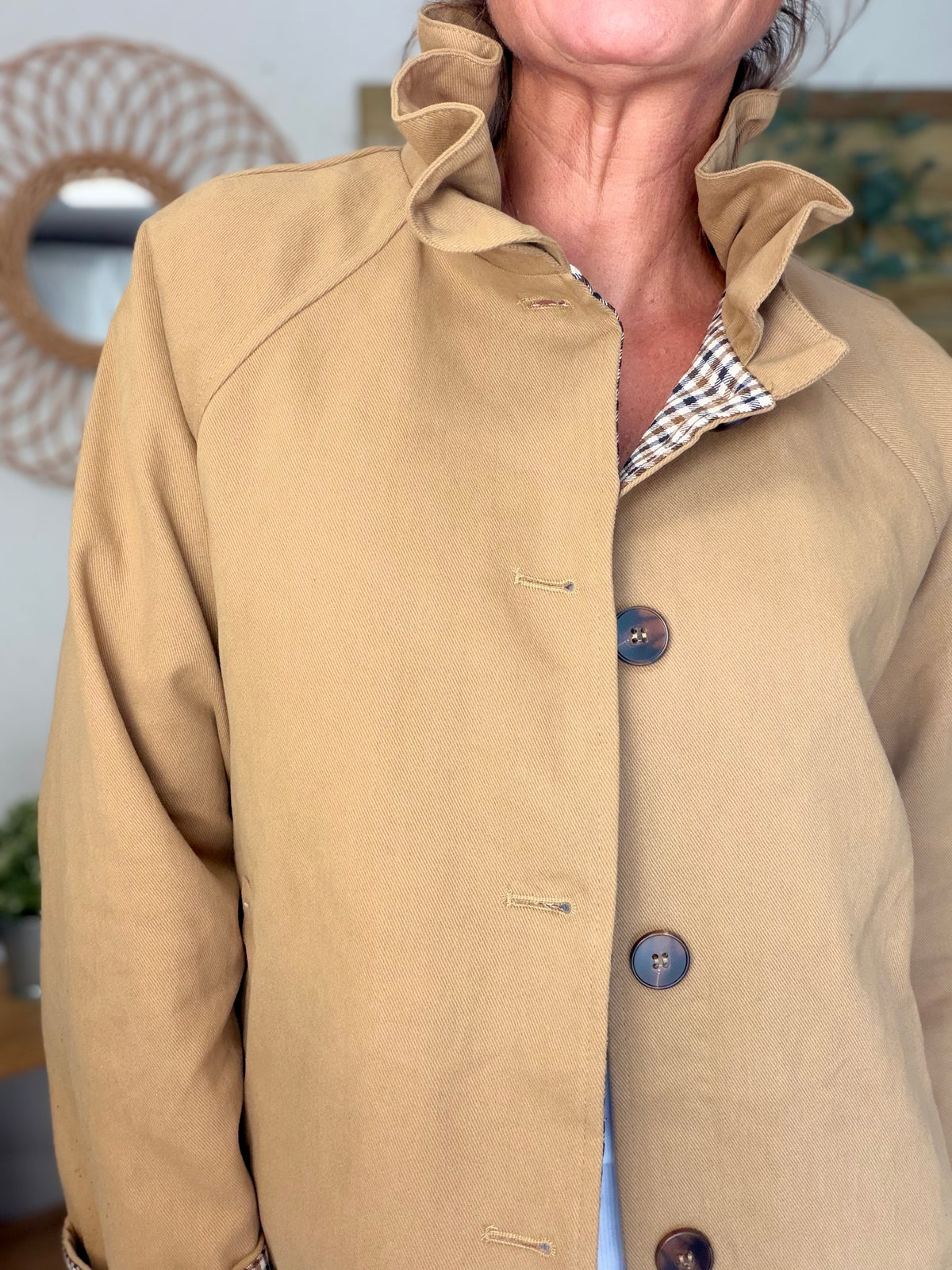 Veste toile coton col victorien avec vichy - GABY