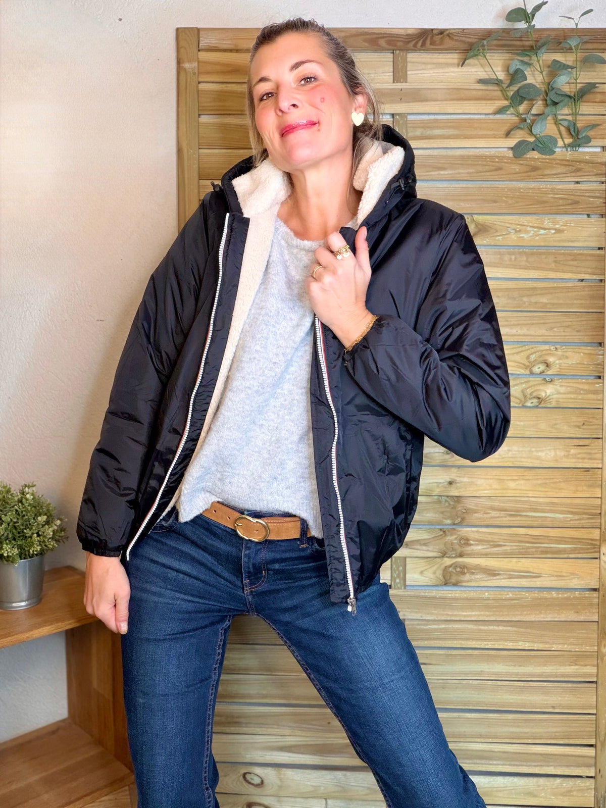 LAURA JO - Parka Imperméable LOUISE COURT sherpa - Noir - LAURA JO • DESTOCKAGE sur Taille L