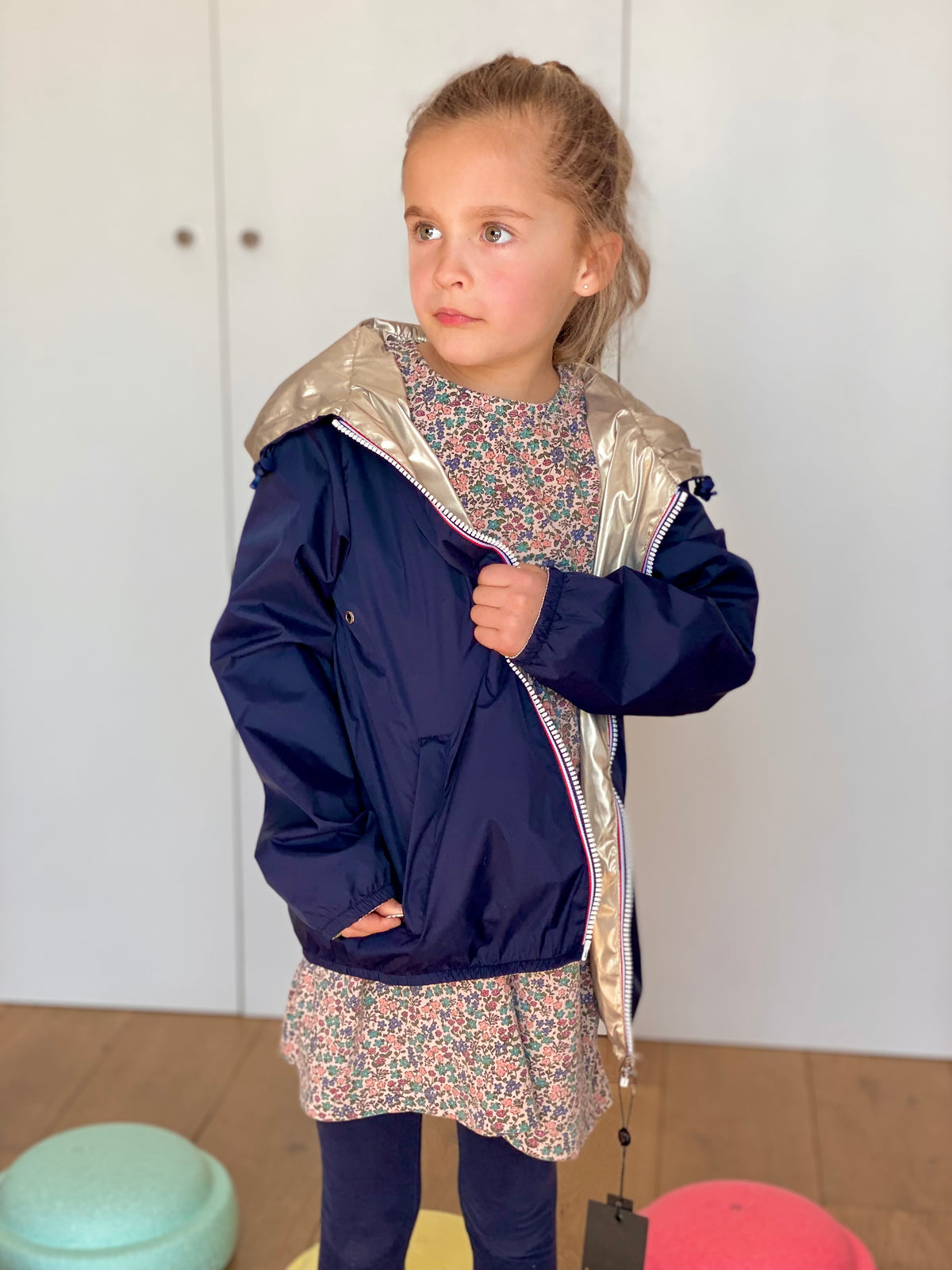 LAURA JO - Imperméable réversible léger GARANCE KIDS enfant (mixte) - Bleu Marine / Doré • DÉSTOCKAGE sur Taille 6 ans