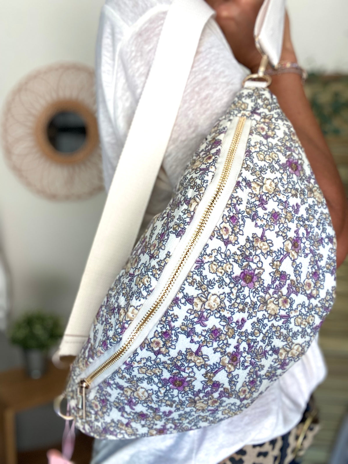 Sac banane XL Ciao Boum - IVY - Fleuri blanc et mauve