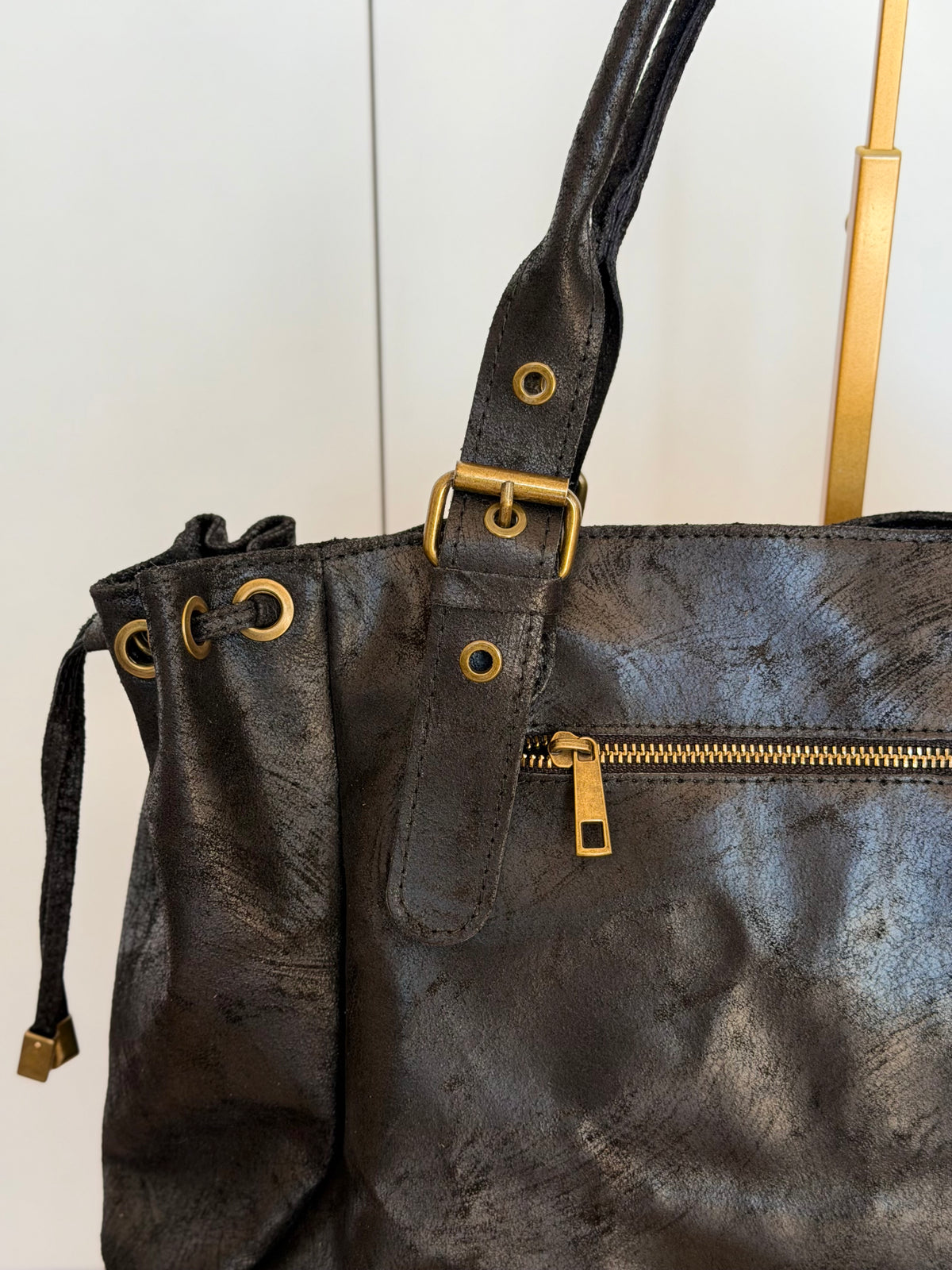 Sac cabas XL en cuir vieilli • COOPER Noir