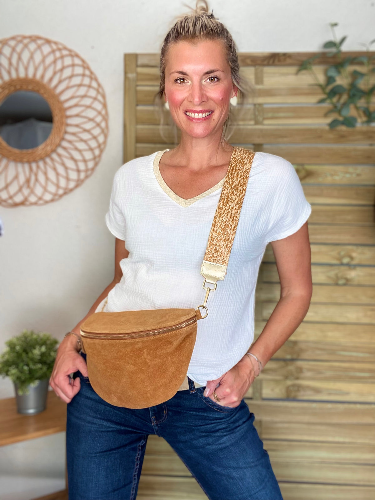 Sangle / Bandoulière pour sacs/ bananes - JENNA (effet paille)