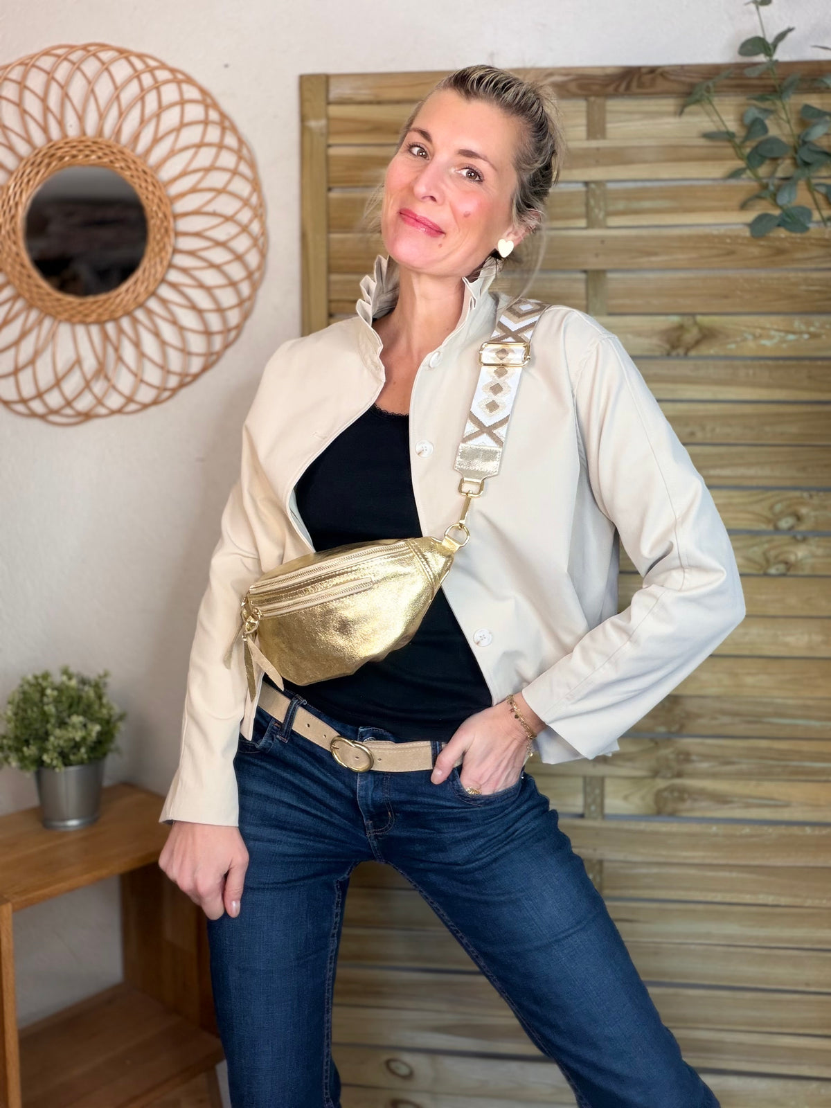 Sangle / Bandoulière en cuir irisé pour sacs / bananes - RACHEL (Losanges horizontaux)