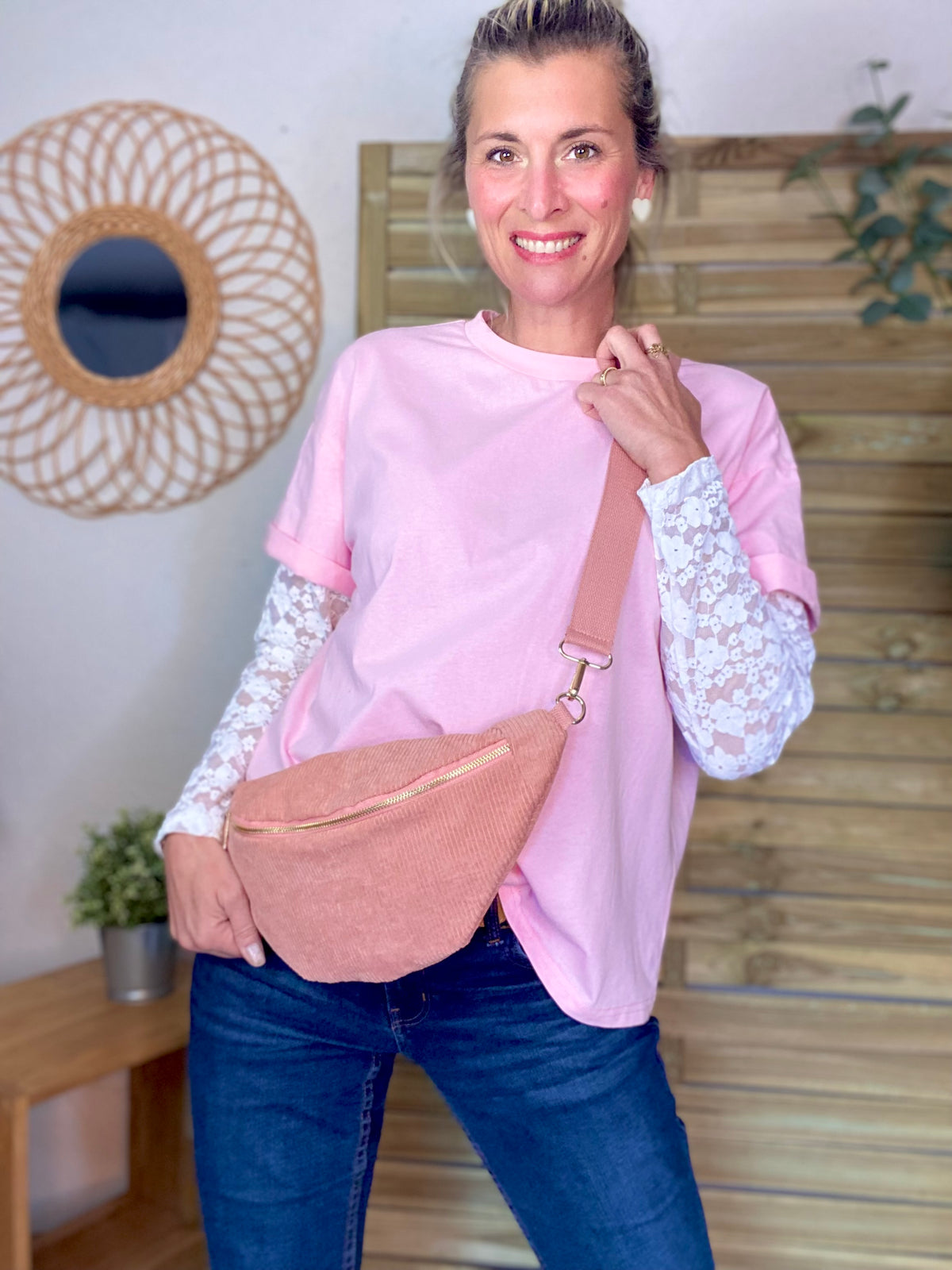 Sac banane XL velours côtelé Ciao Boum - IVY - Rose (20 coloris)