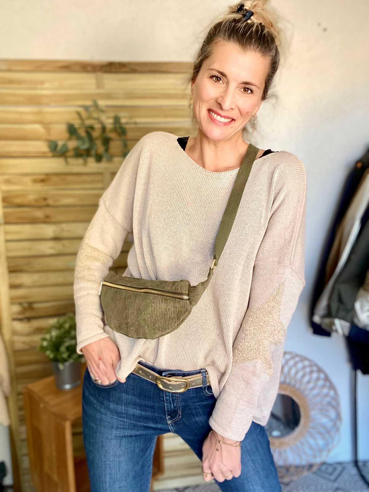 Sac banane M…ini - velours cotelé Ciao Boum - IVY - Kaki