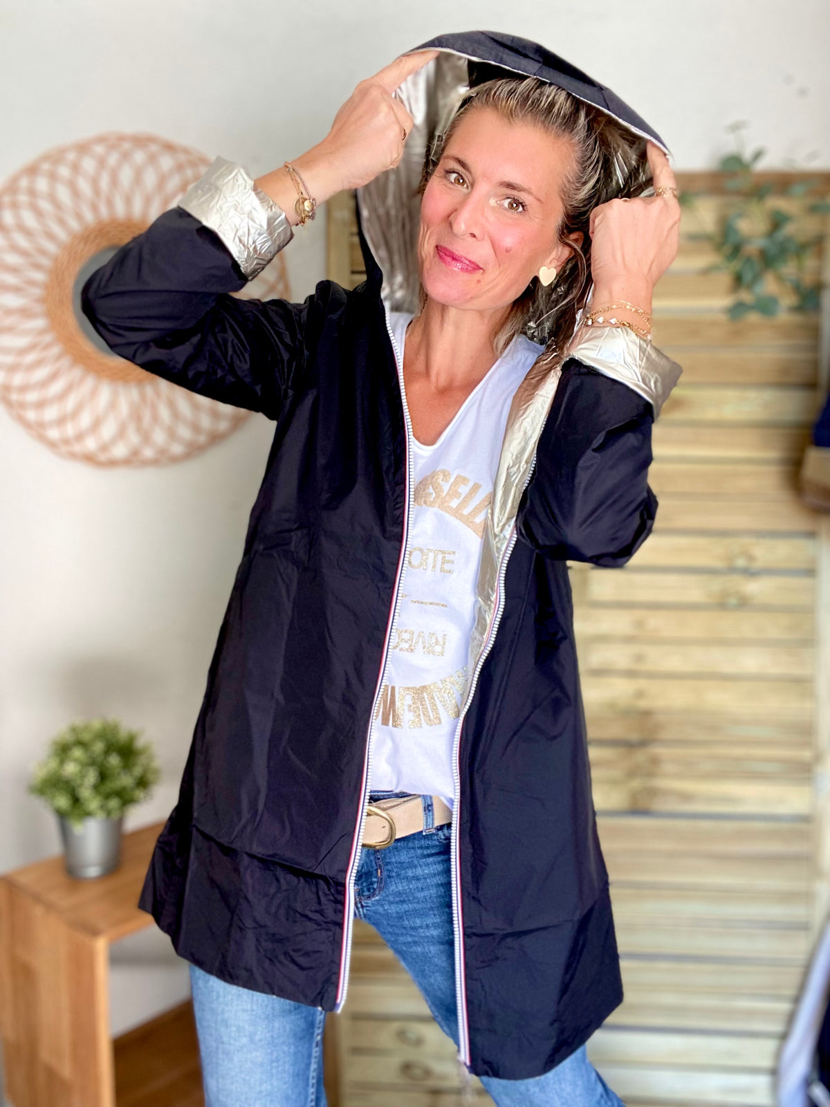 LAURA JO - Imperméable réversible rembourré LOUISON LONG - Noir/Doré