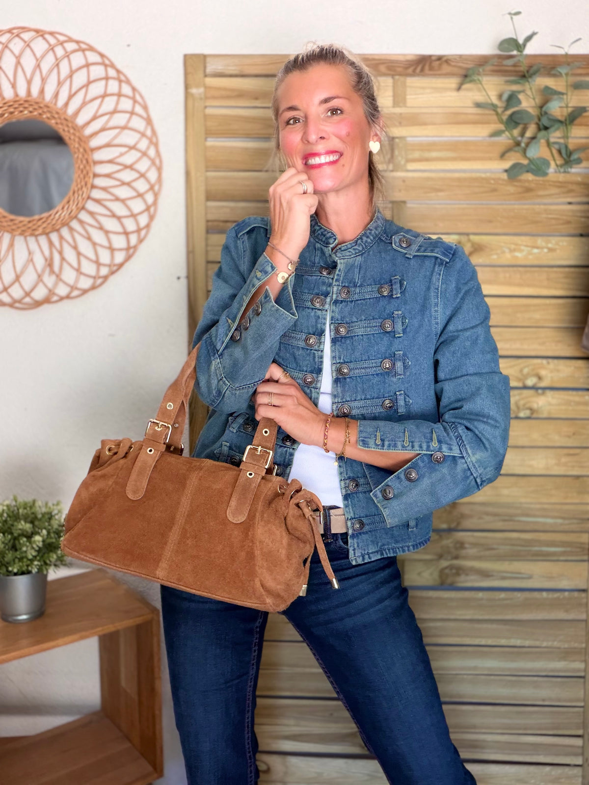 Sac à main en cuir daim GERY - Camel