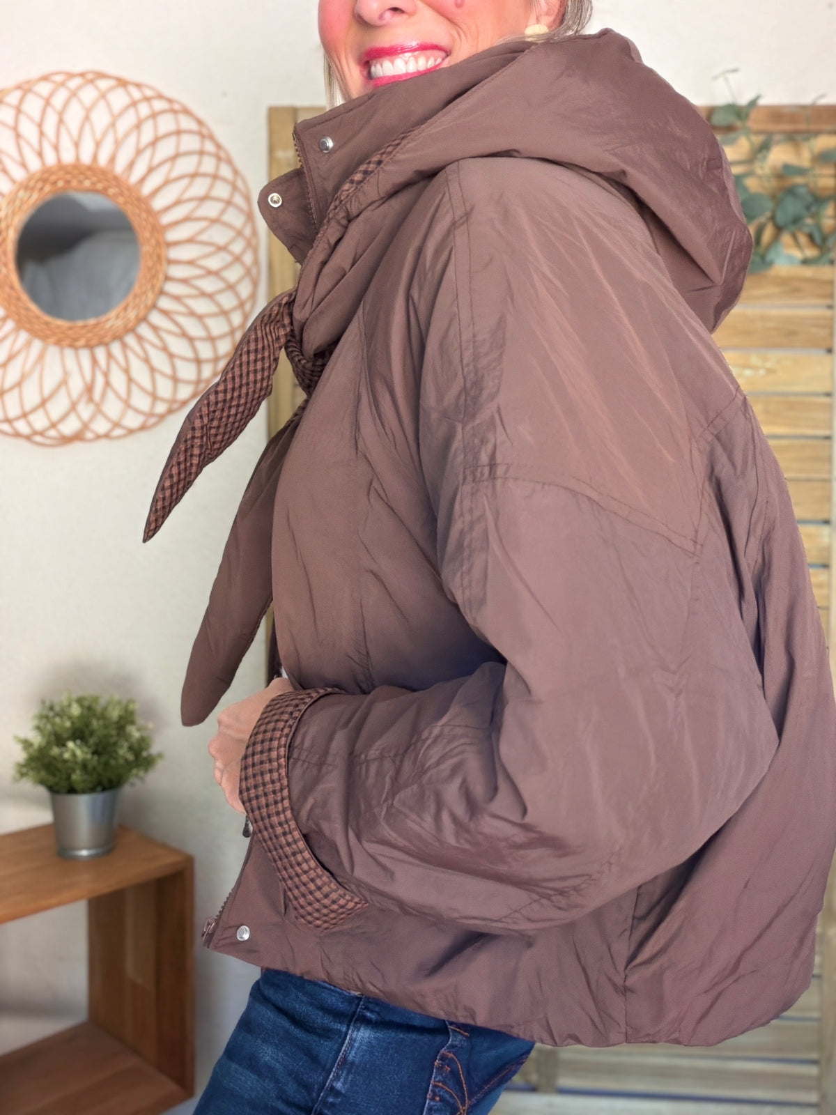 Veste matelassée capuche amovible réversible ODILE Chocolat