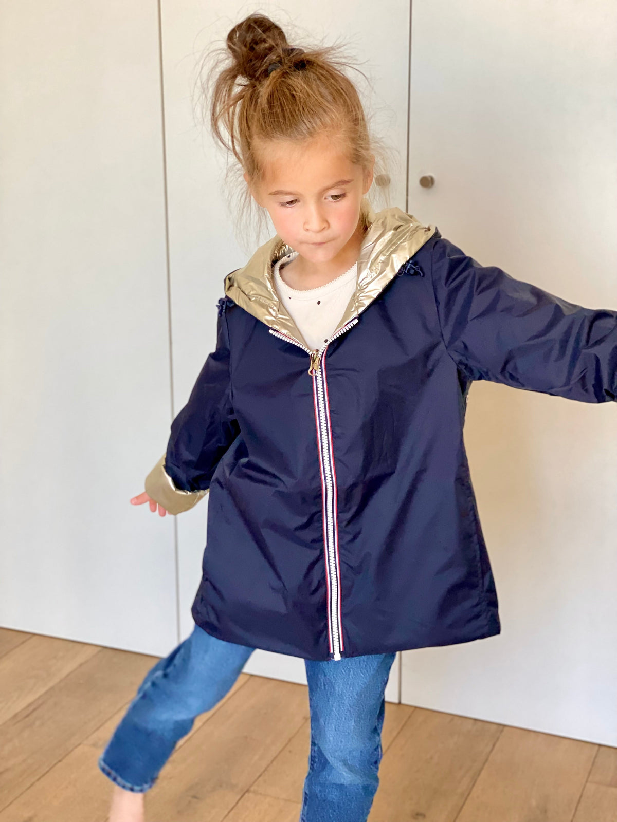 Imperméable réversible rembourré LOUISON KIDS enfant (mixte) - Bleu Marine / Doré