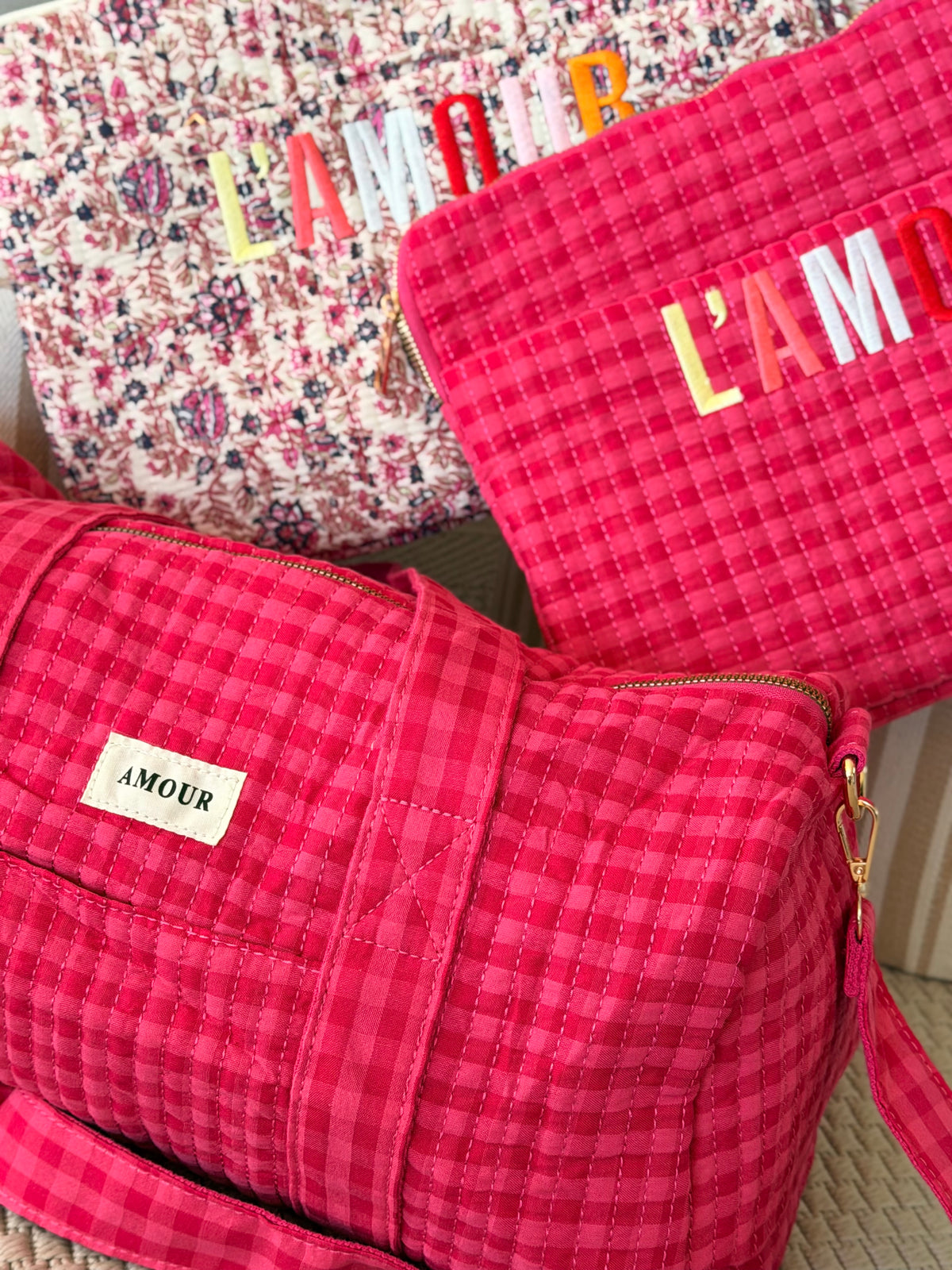 Sac polochon imprimé NOA - Fleuri rose / bleu