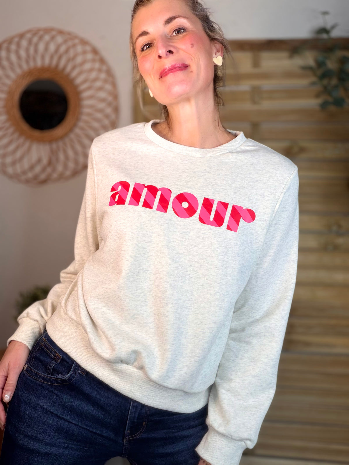 Sweat amour SIENNA - Gris / Rose - FIN DE SÉRIE