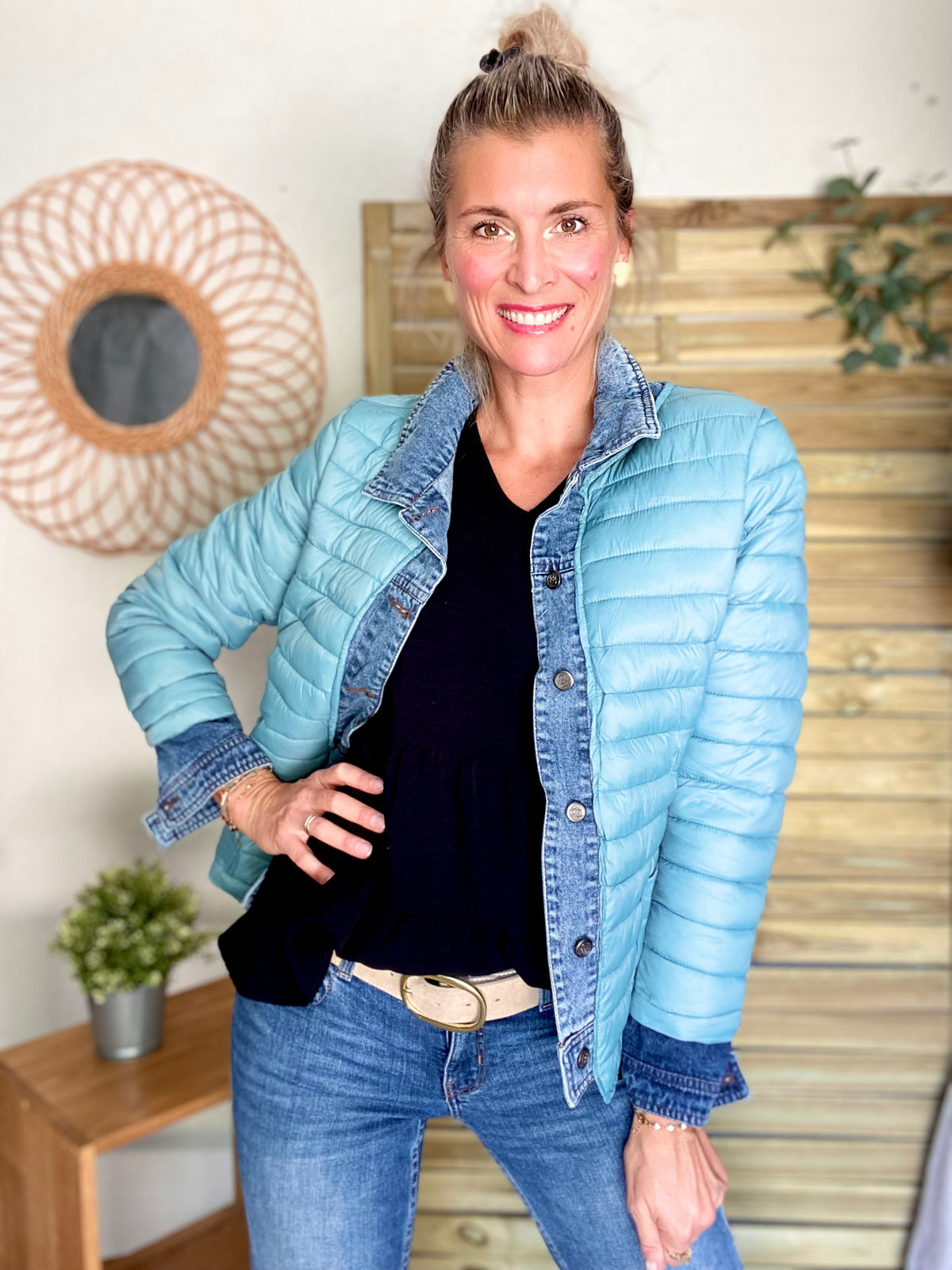 Veste Jean / Doudoune légère JACKIE - Vert sauge - FIN DE SÉRIE
