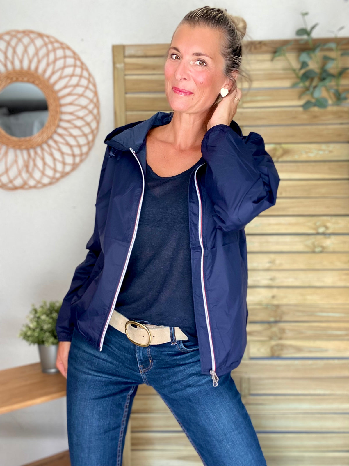 LAURA JO - Coupe vent imperméable ANNA COURT Bleu marine