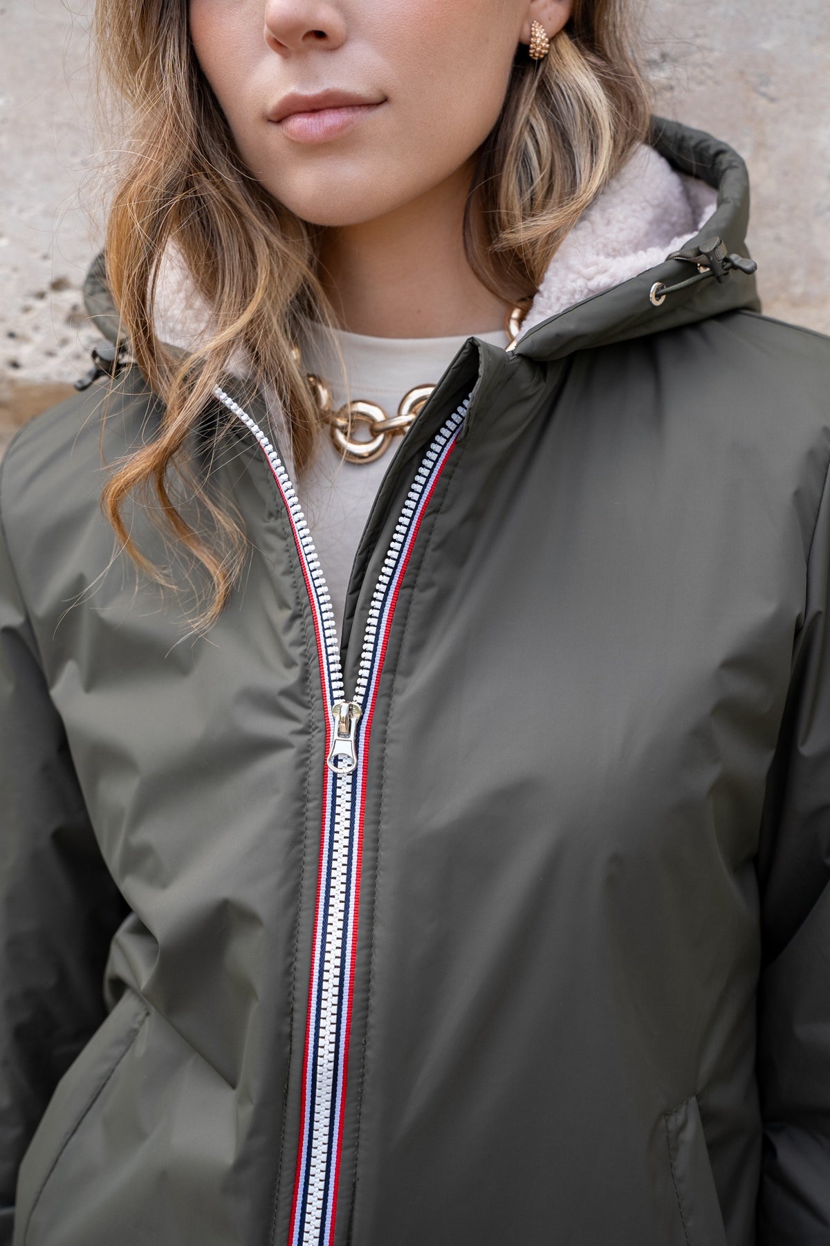 LAURA JO - Parka Imperméable LOUISE COURT sherpa - Kaki