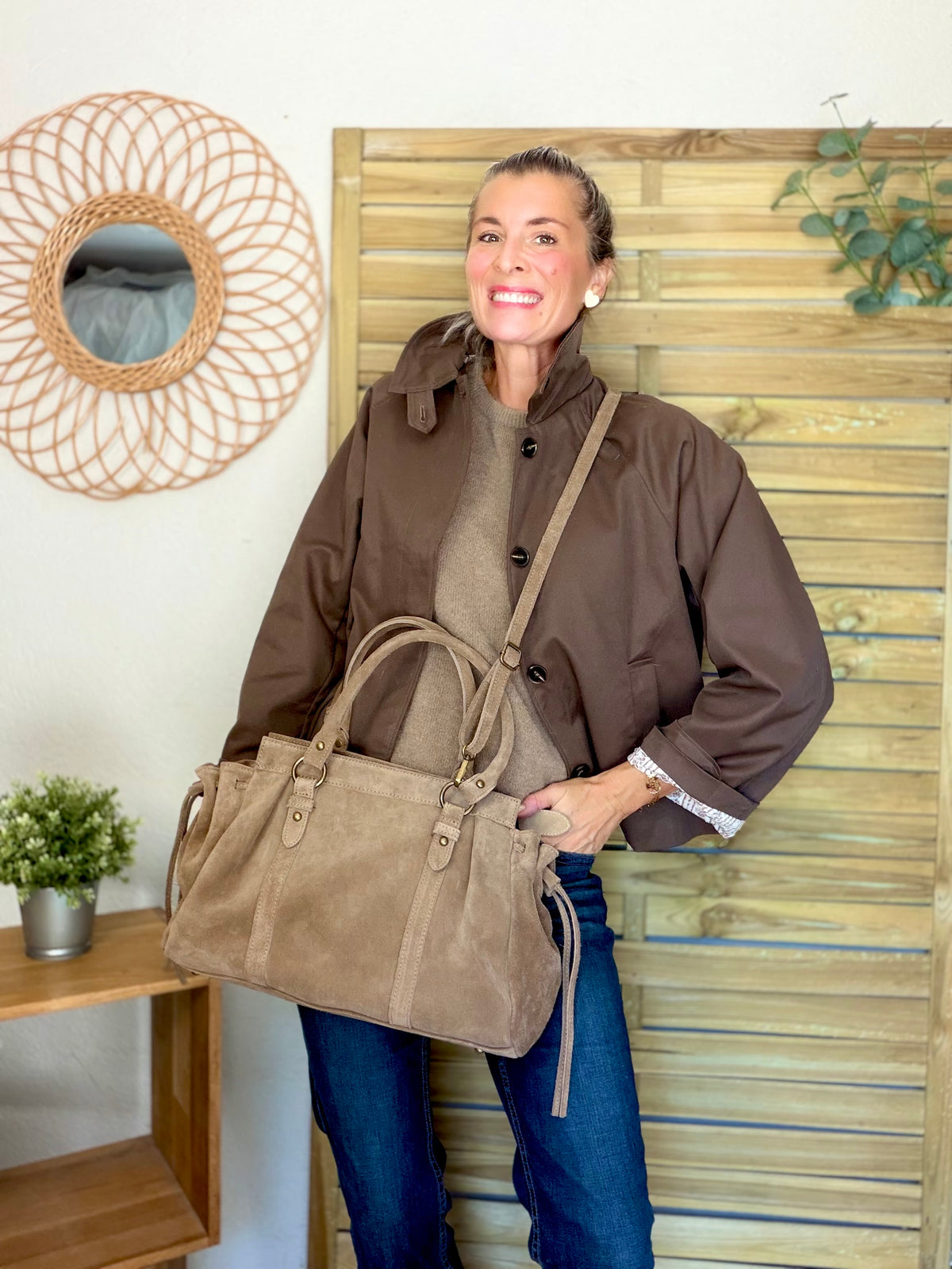 Sac cabas XL en cuir daim • PARKER Taupe