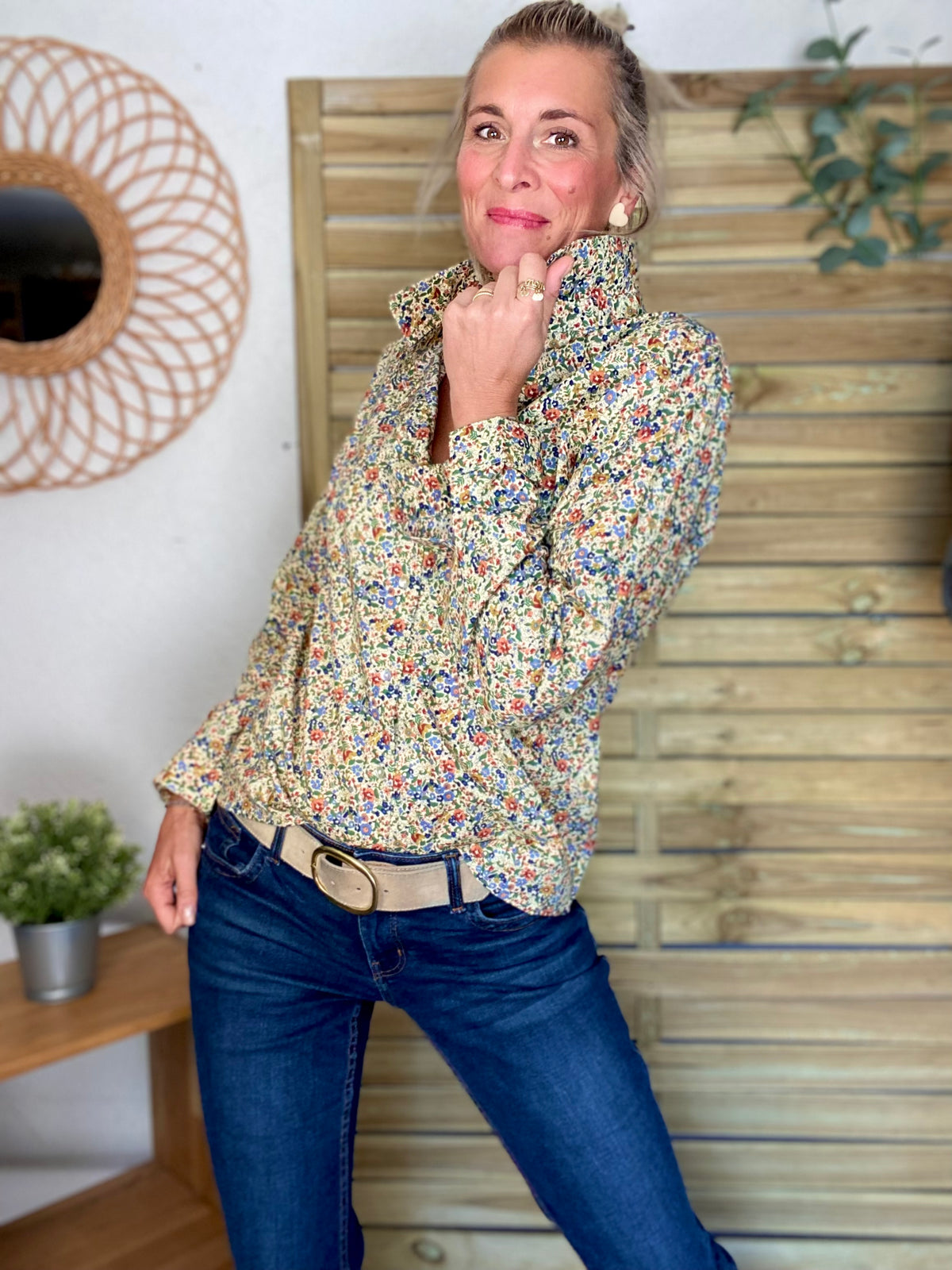 Chemise en coton imprimé Liberty vert 🌱 🌺 ÉLISE - FIN DE SÉRIE