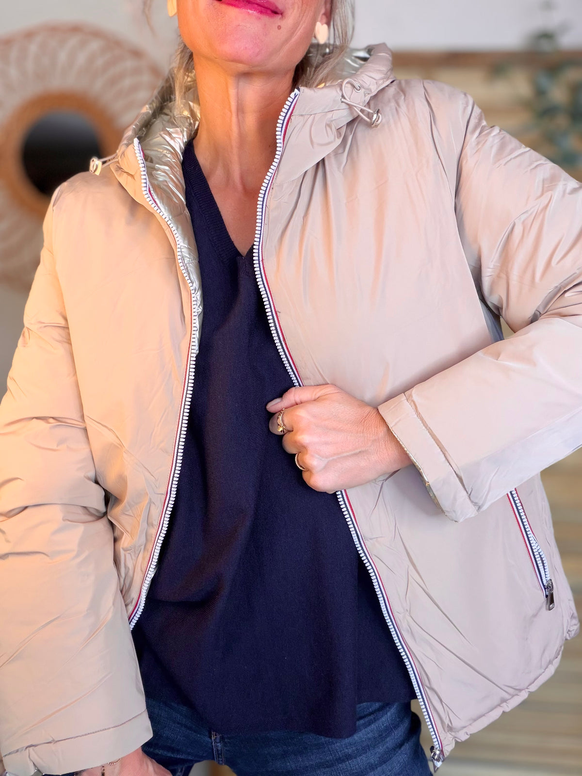 Doudoune imperméable réversible ANGÈLE COURT - Beige - MELYA MELODY