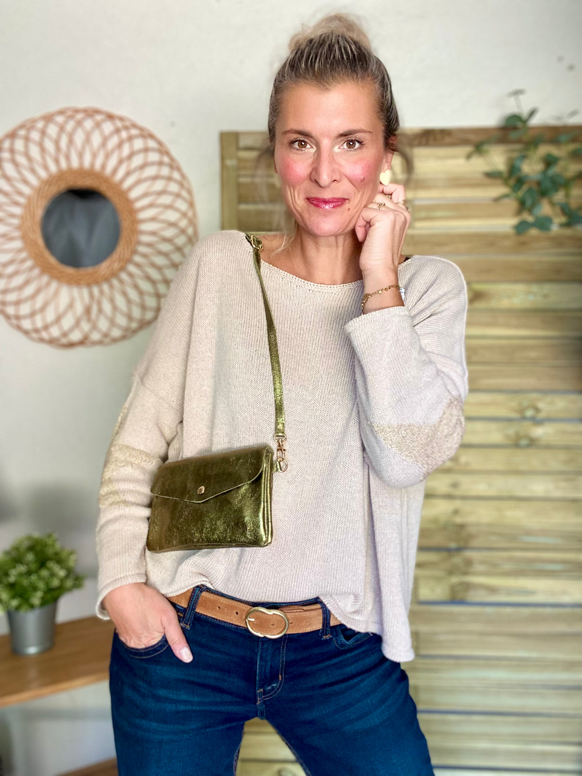 Ceinture boucle laiton - ANGIE - Camel