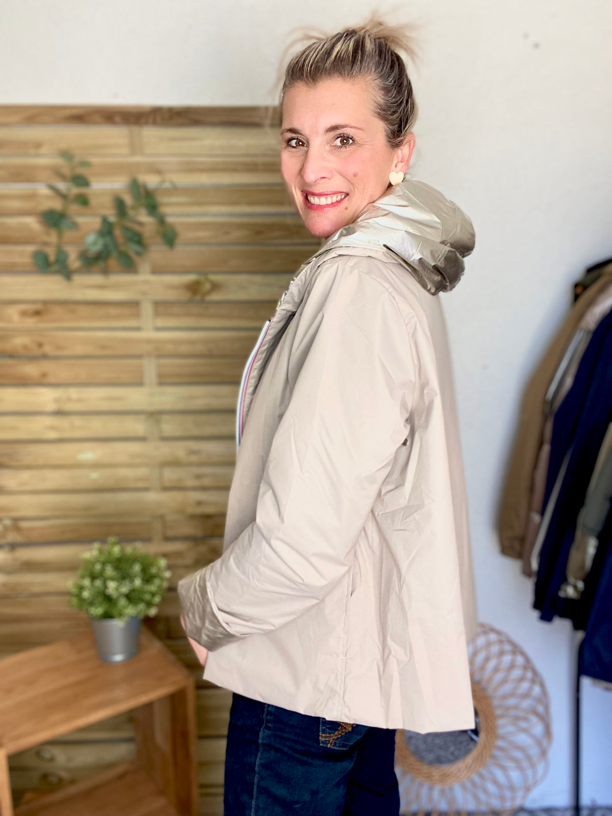 LAURA JO - Imperméable réversible rembourré LOUISON COURT - Beige / Doré • DÉSTOCKAGE sur Taille XL