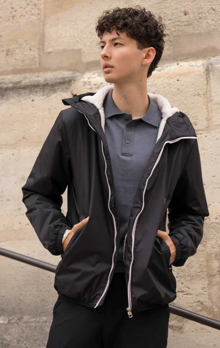 LAURA JO - Parka Imperméable Homme LOUIS* COURT  Noir / sherpa écru