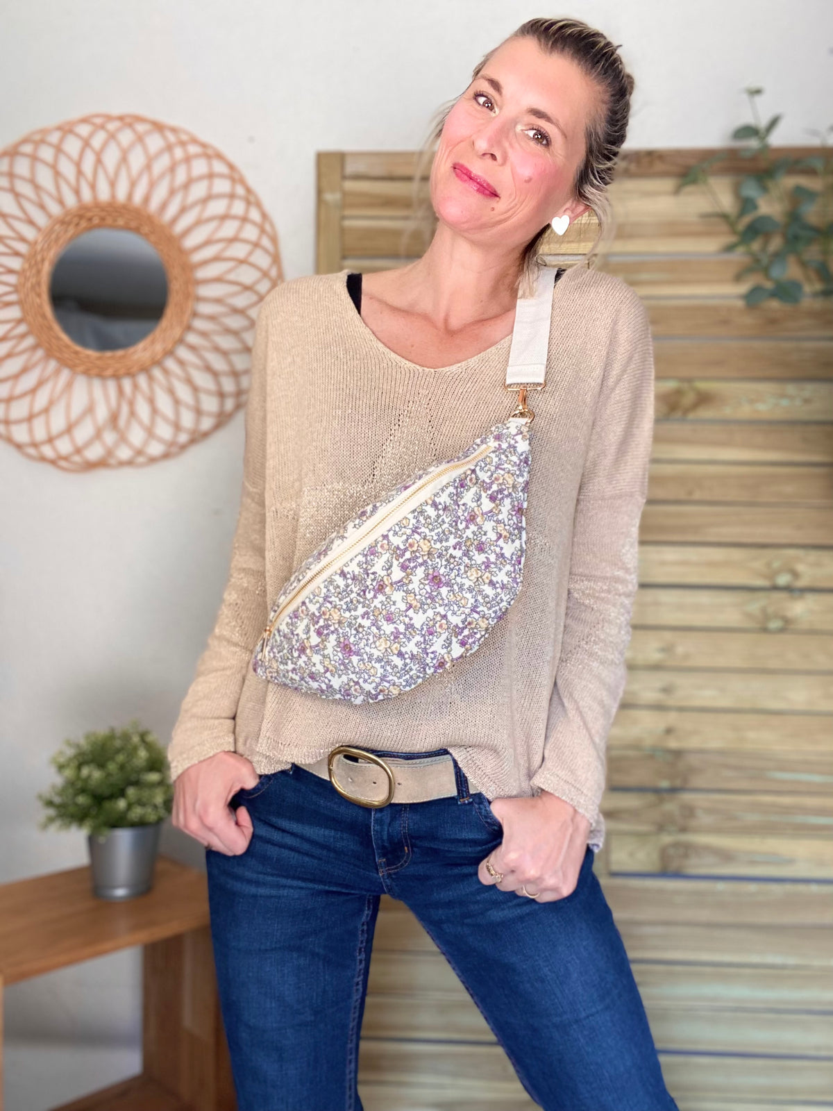 Sac banane XL Ciao Boum - IVY - Fleuri blanc et mauve