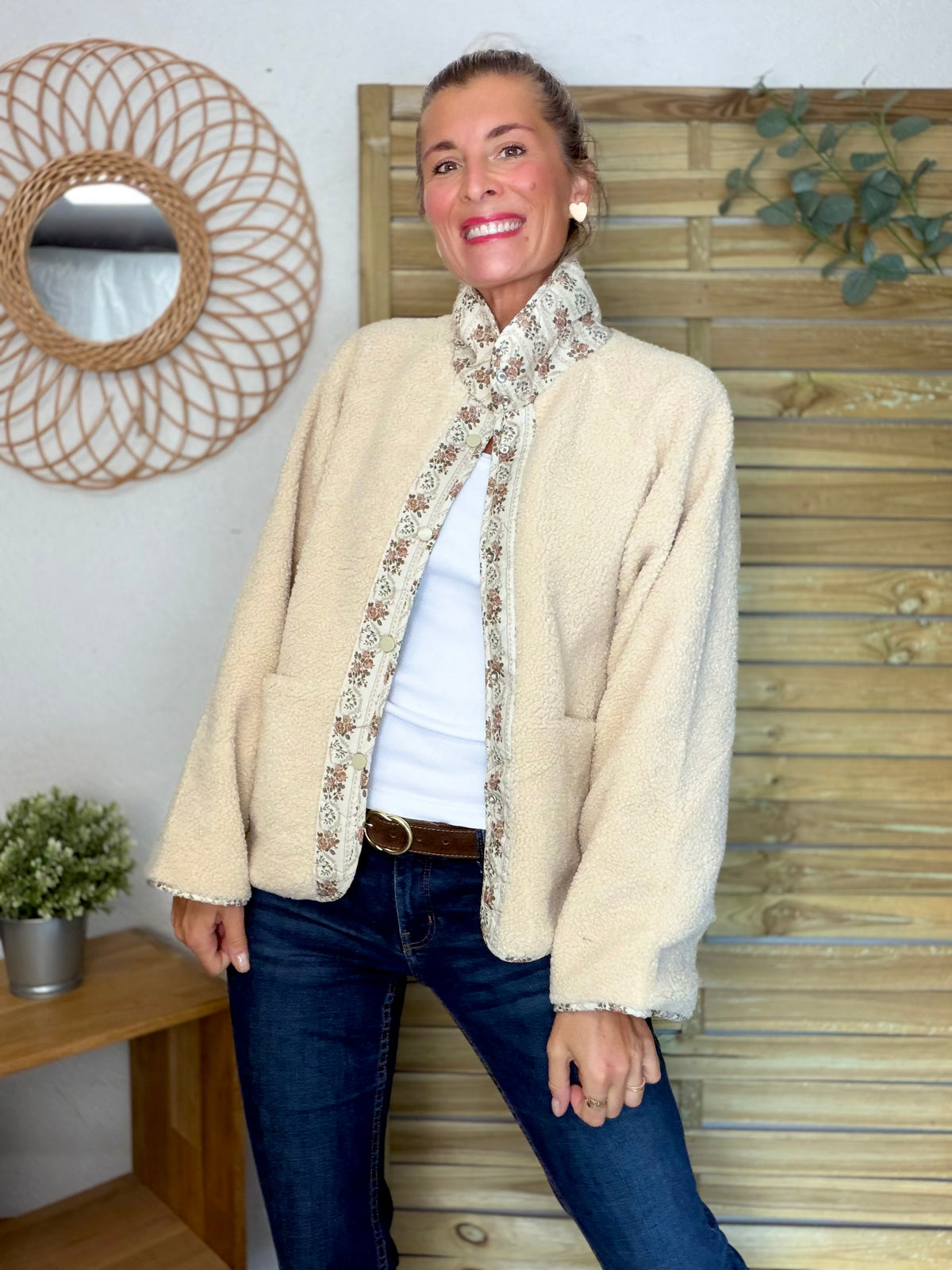 Veste réversible Sherpa ODETTE Beige / Fleurie