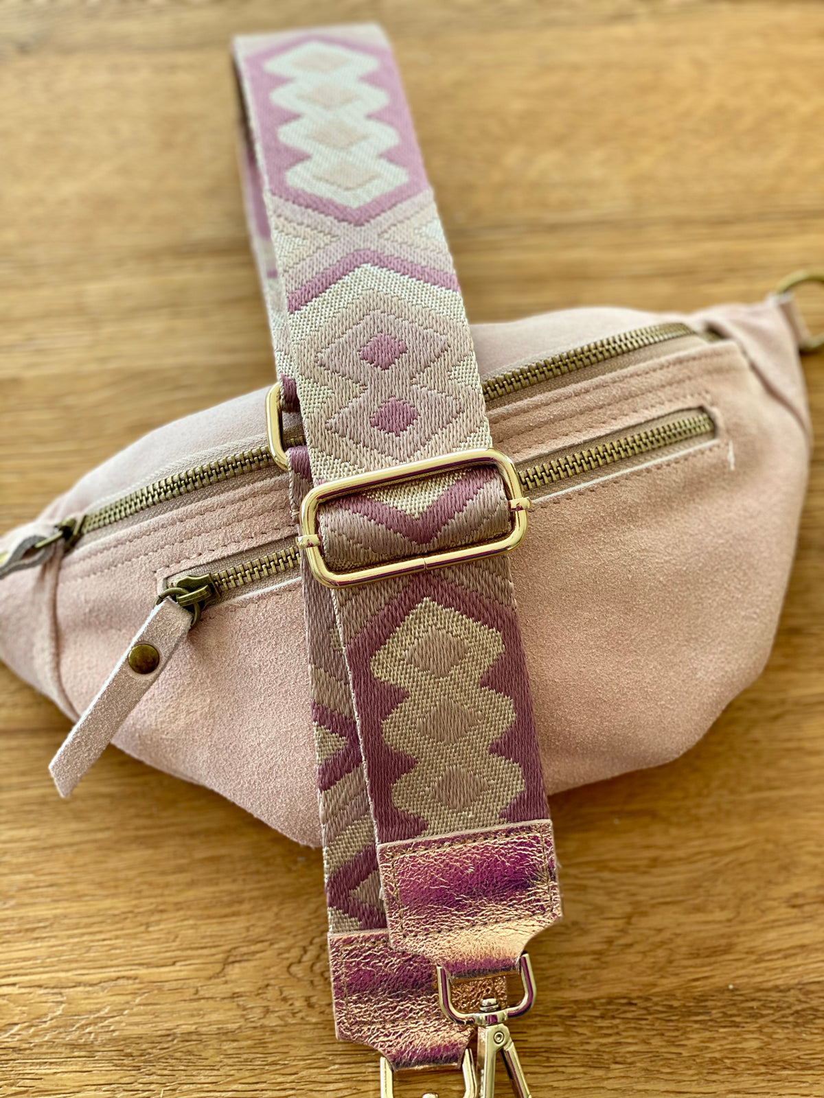 Sangle / Bandoulière en cuir irisé pour sacs / bananes - RACHEL (Losanges horizontaux)