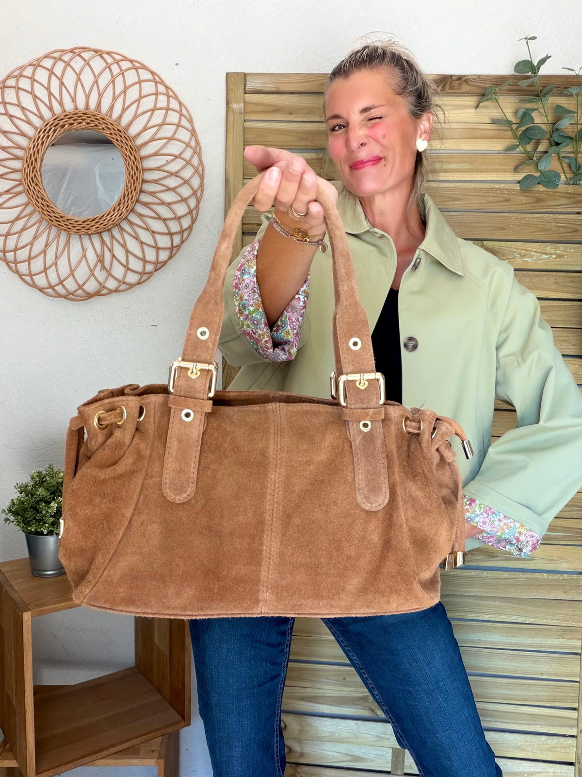 Sac à main en cuir daim GERY - Camel